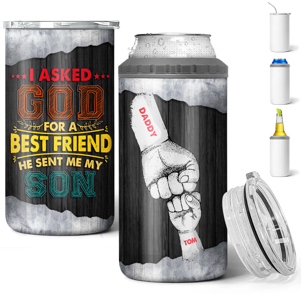 Personalized I Asked God For A Best Friend He Sent Me My Son 4-in-1 Cooler Tumbler