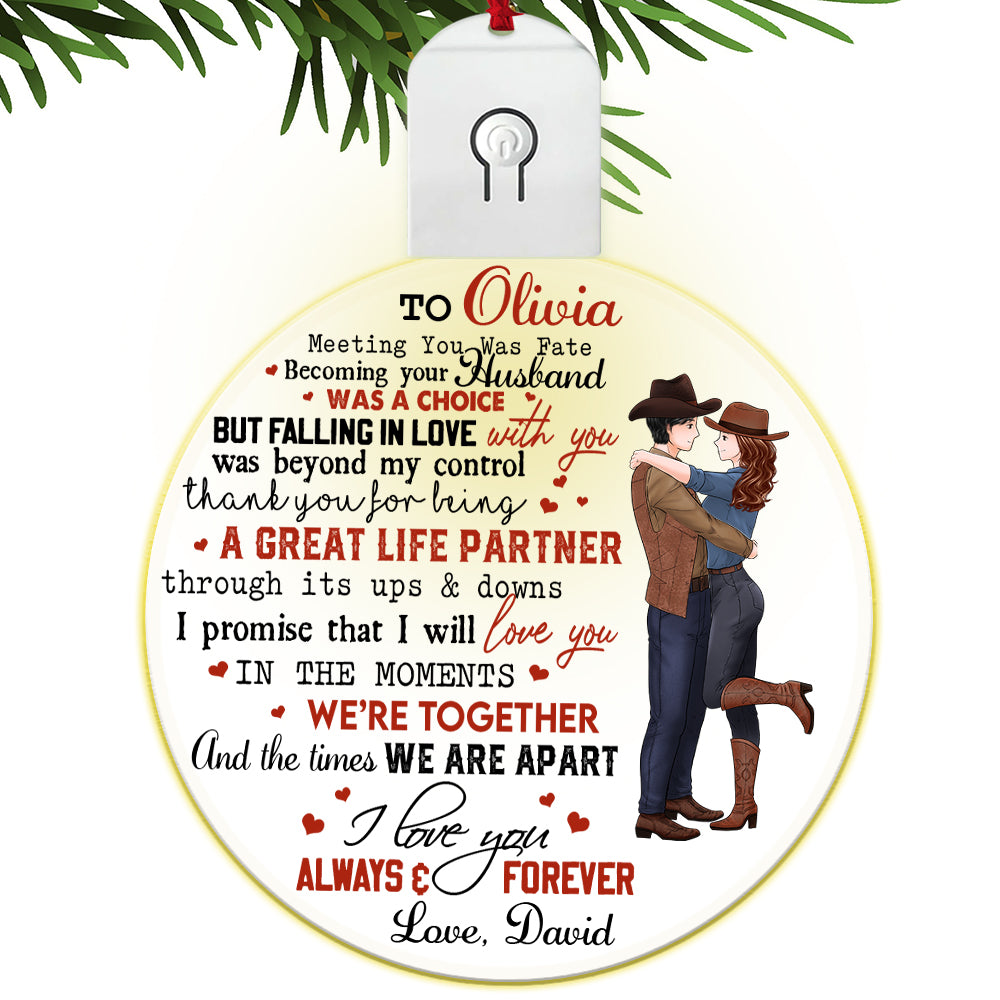 Personalized Couple Cowboy To My Wife Meeting You Was Fate Led Acrylic Ornament