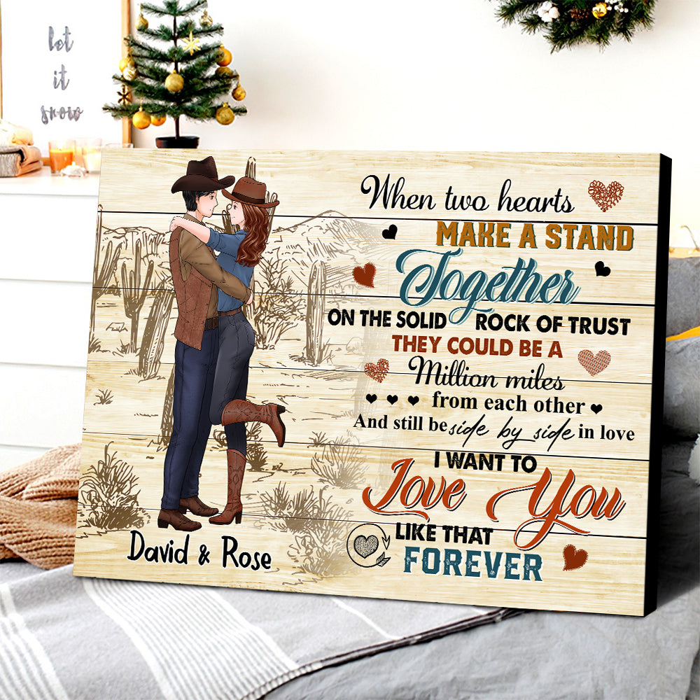 Personalized Cowboy Couple When Two Hearts Make A Stand Together Canvas Prints