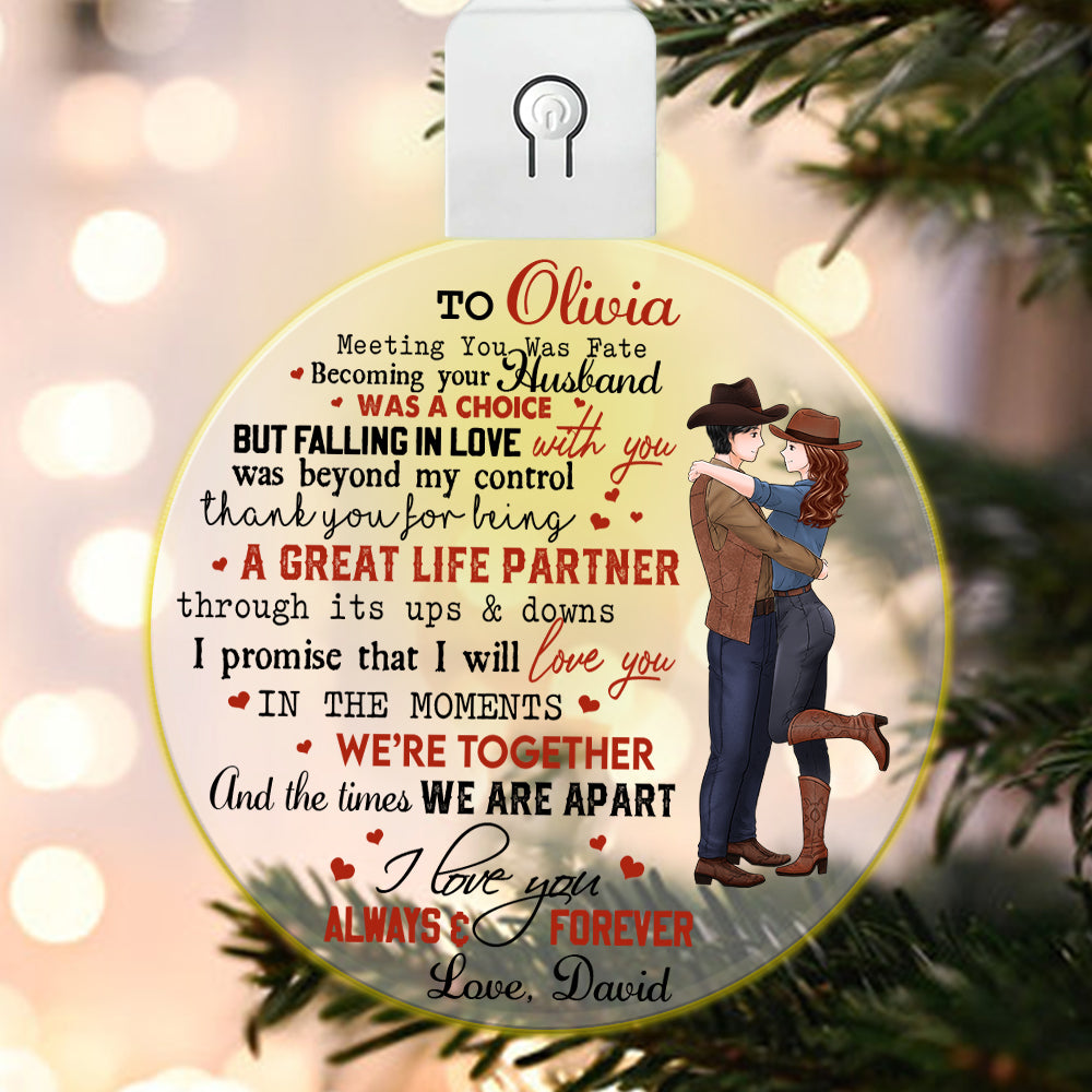 Personalized Couple Cowboy To My Wife Meeting You Was Fate Led Acrylic Ornament