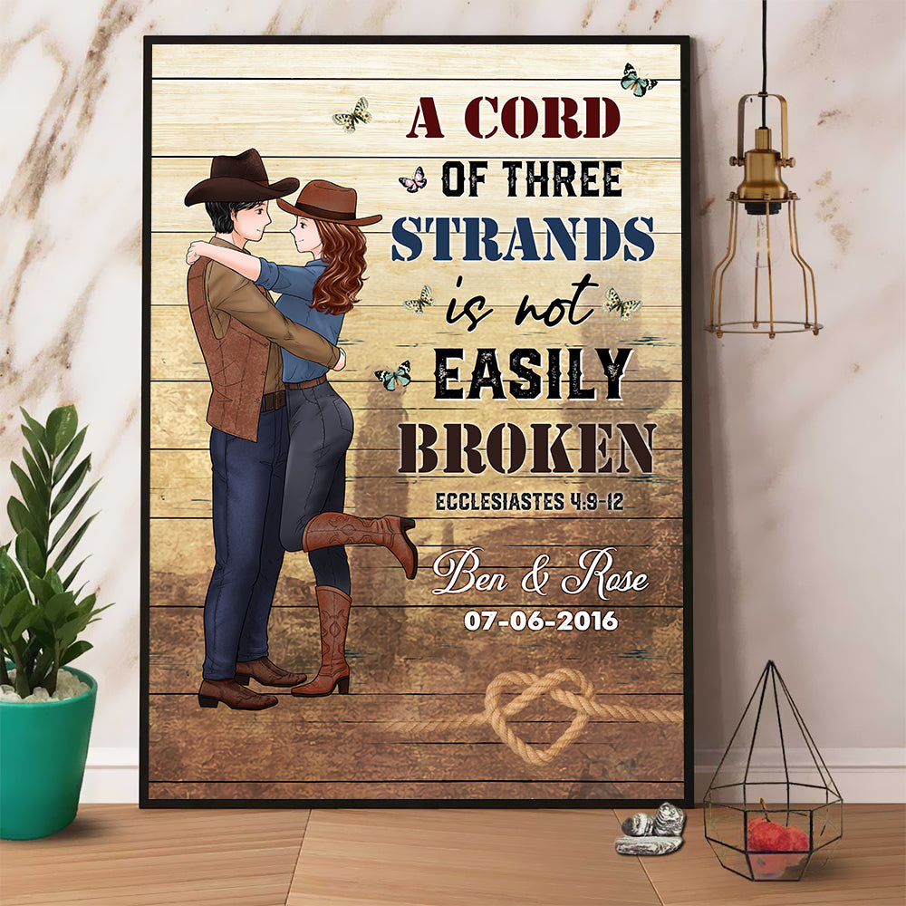 Personalized Couple Cowboy A Cord of Three Strands Is Not Easily Broken Ecclesiastes 4:9-12 Poster Canvas