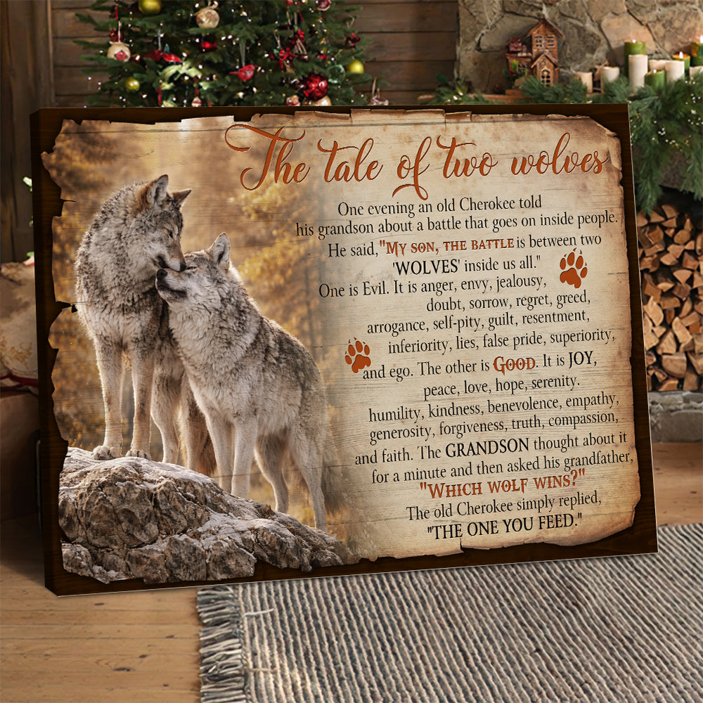 Native American Tale of Two Wolves Prints Linen Poster Canvas Prints