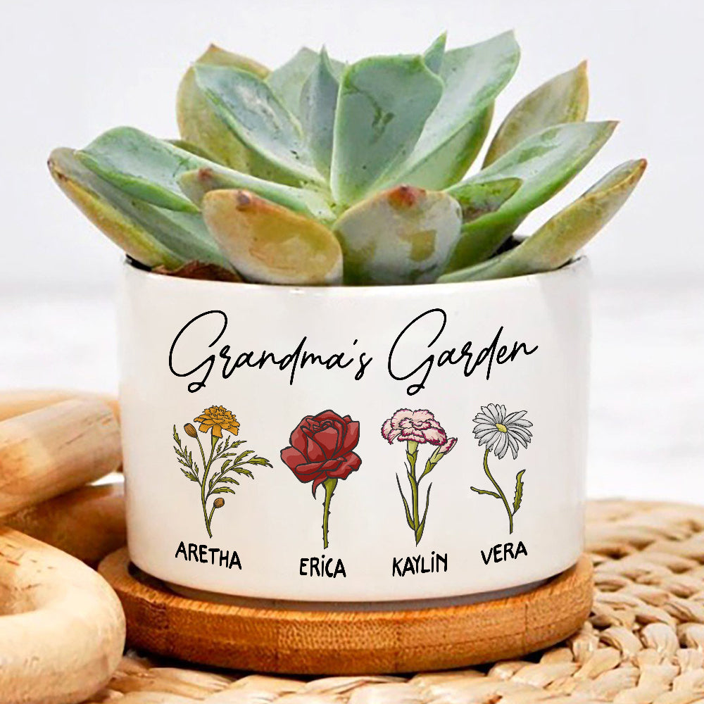 grandma plant pot Personalized Grandma's Garden Custom Birth Month Flower Family Plant Pot, unique mothers day gifts, present ideas for grandma, Gifts for Gardener – Wolfantique