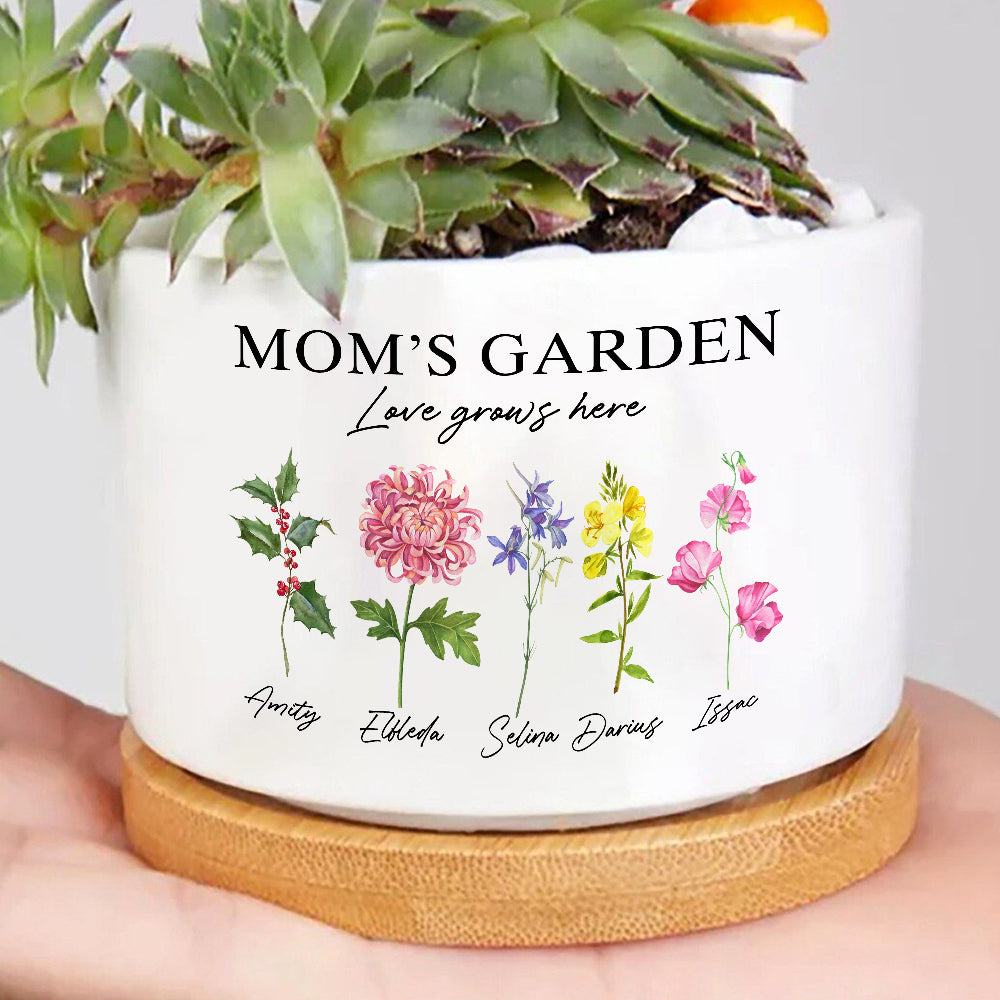 Personalized Mom's Garden Custom Birth Month Flower Family Plant Pot