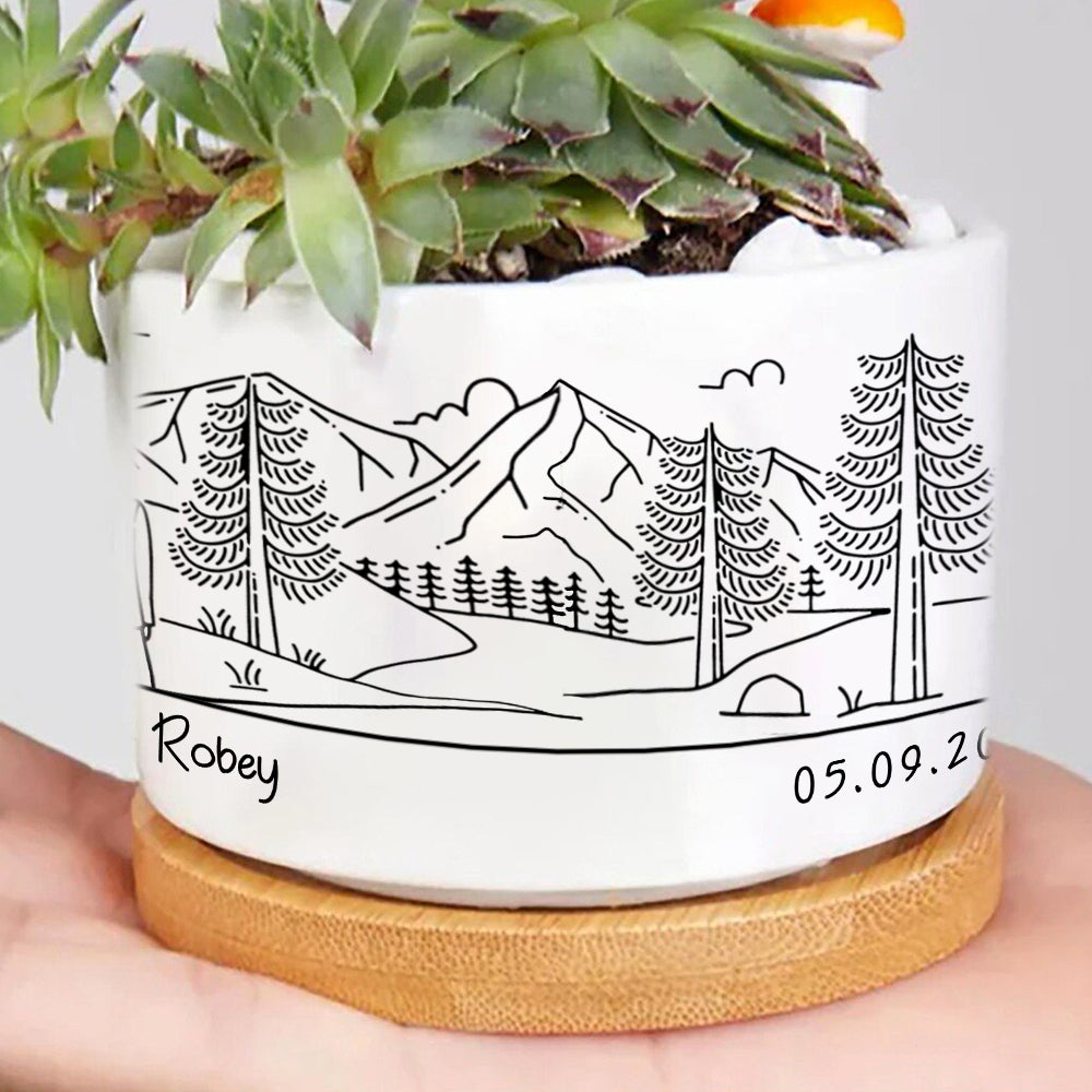 Personalized Bride And Groom Mountain Wedding Enamel Camp Plant Pot