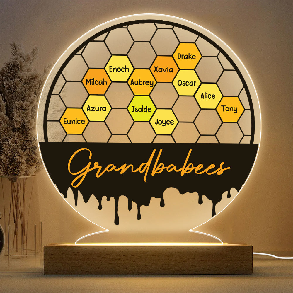 Personalized Bee Hive Family Tree Acrylic LED Light Night