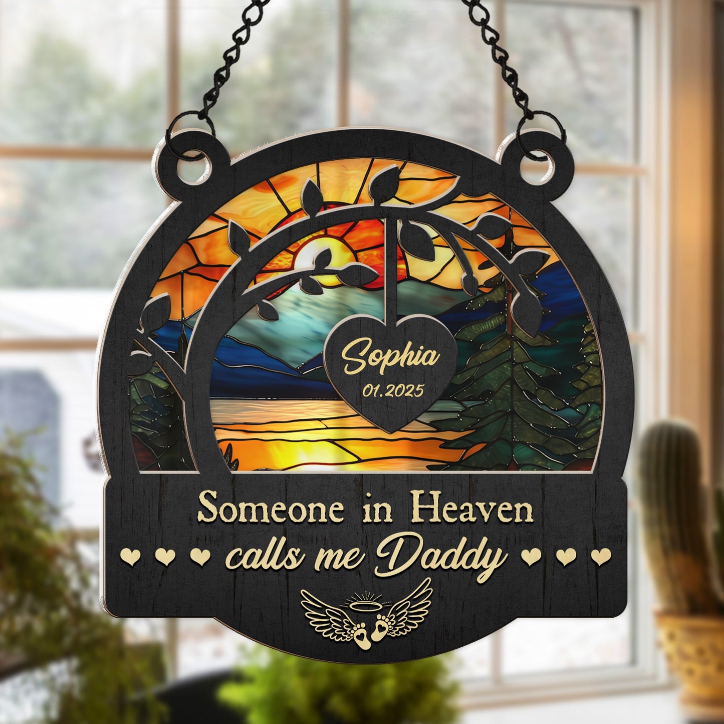Baby Memorial Suncatcher, Someone In Heaven Calls Me Daddy Mommy - Personalized Hanging Suncatcher Ornament