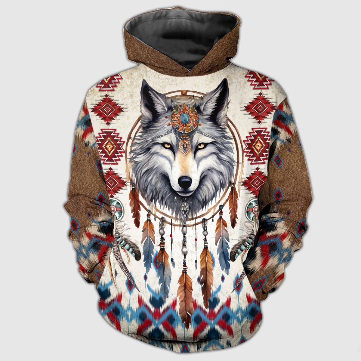 Beautiful Tribal Native American Wolf Dreamcatcher 3D All Over Print T-Shirt And Hoodie