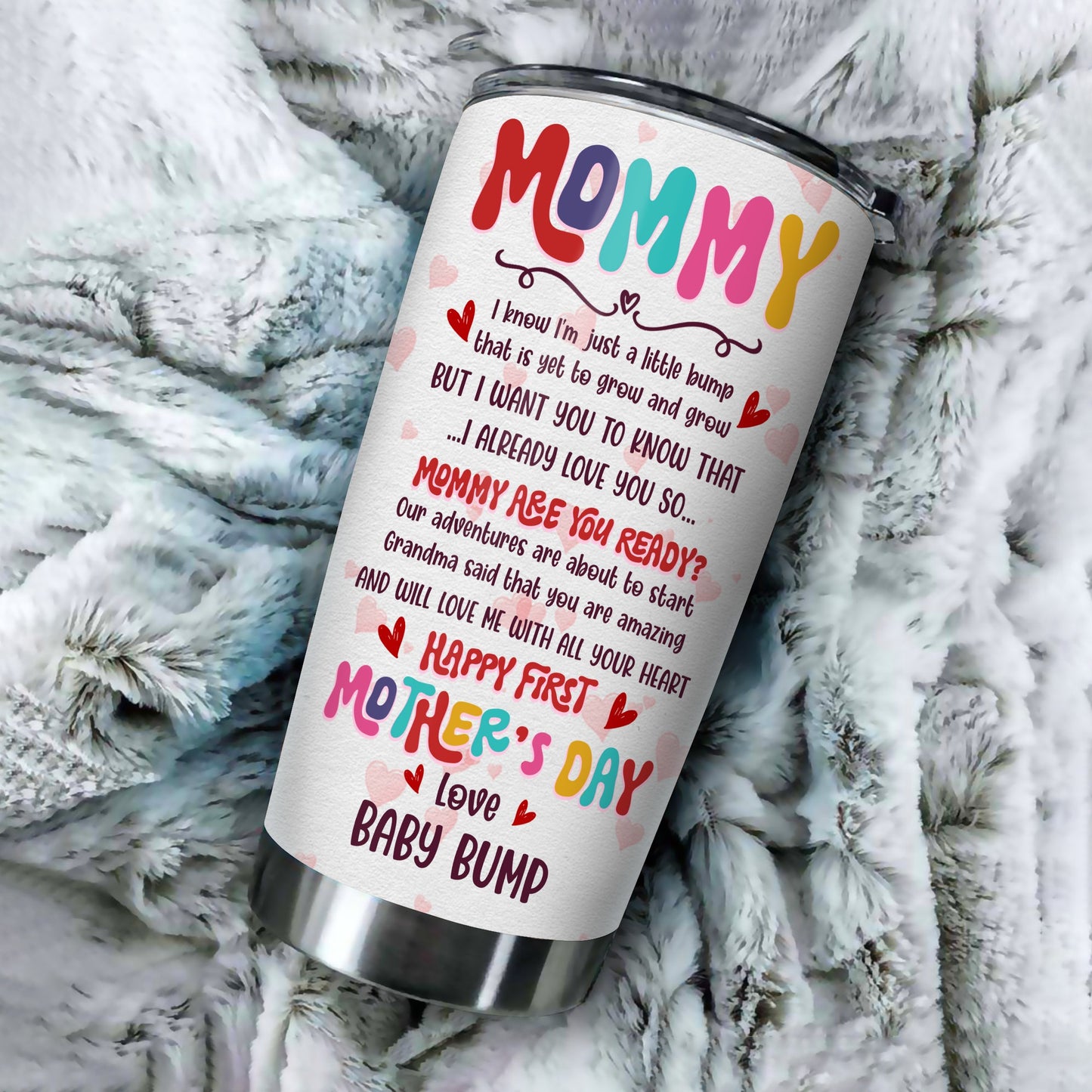 Custom Baby Bump Baby's First Mother's Day On The Inside - Personalized Mother's Day Tumbler