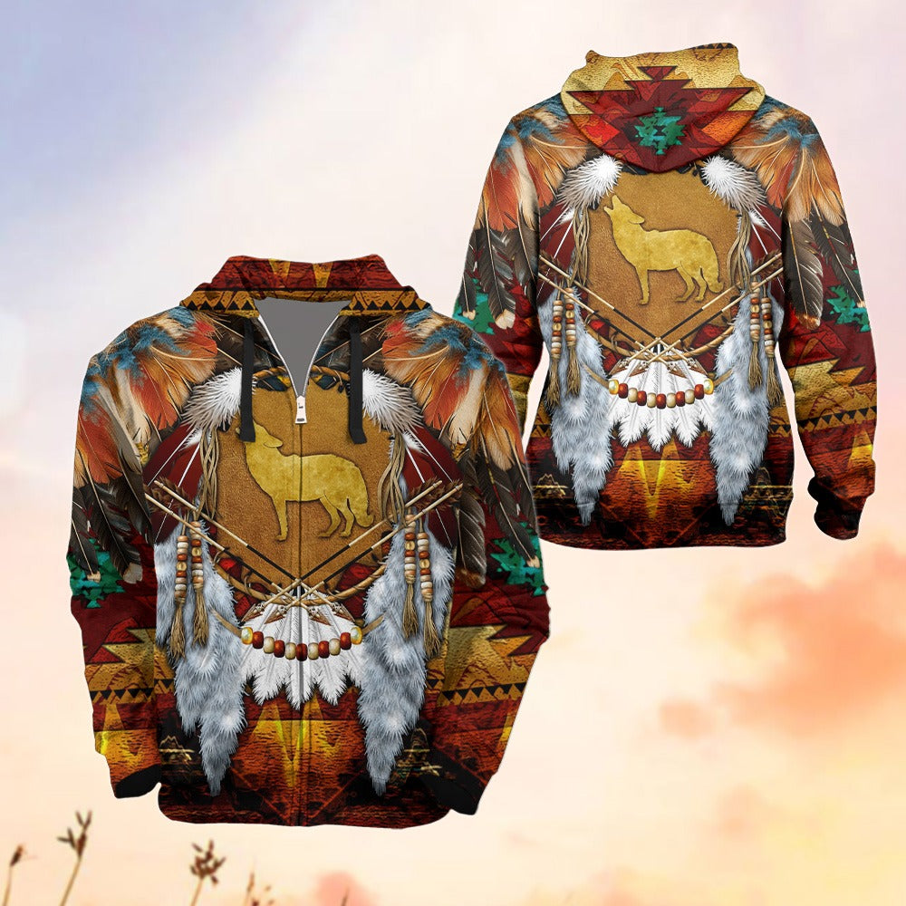 Howling Wolf Spirit With Native American Dreamcatcher 3D All Over Print T-Shirt And Hoodie