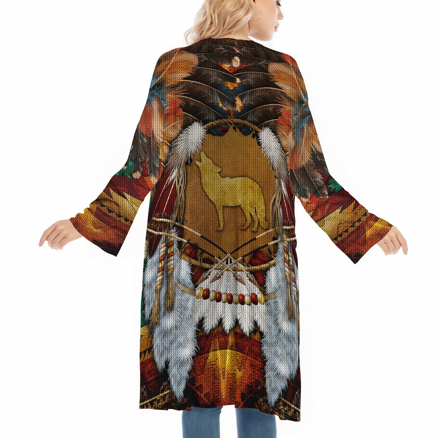 Howling Wolf Spirit With Native American Dreamcatcher Ugly Cardigan