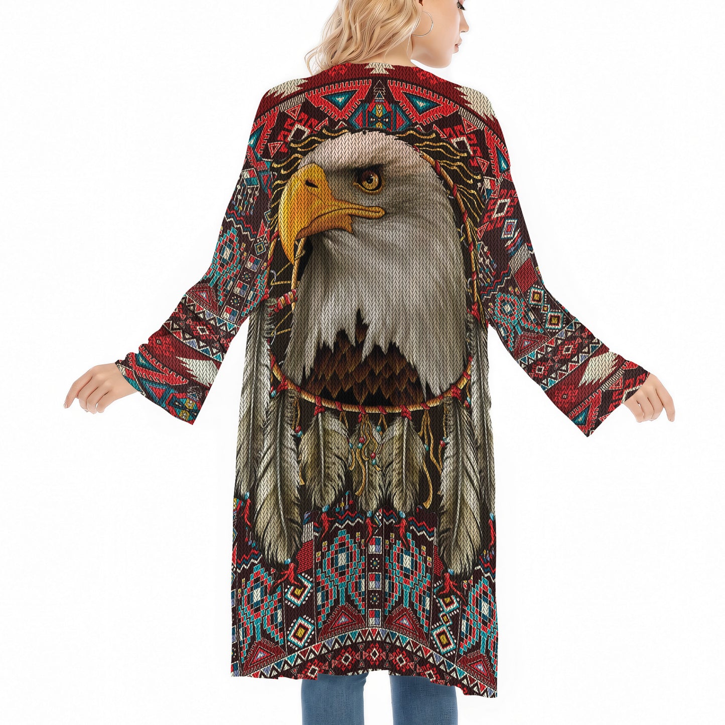 Native American Bald Eagle with Dream Catcher Ugly Cardigan