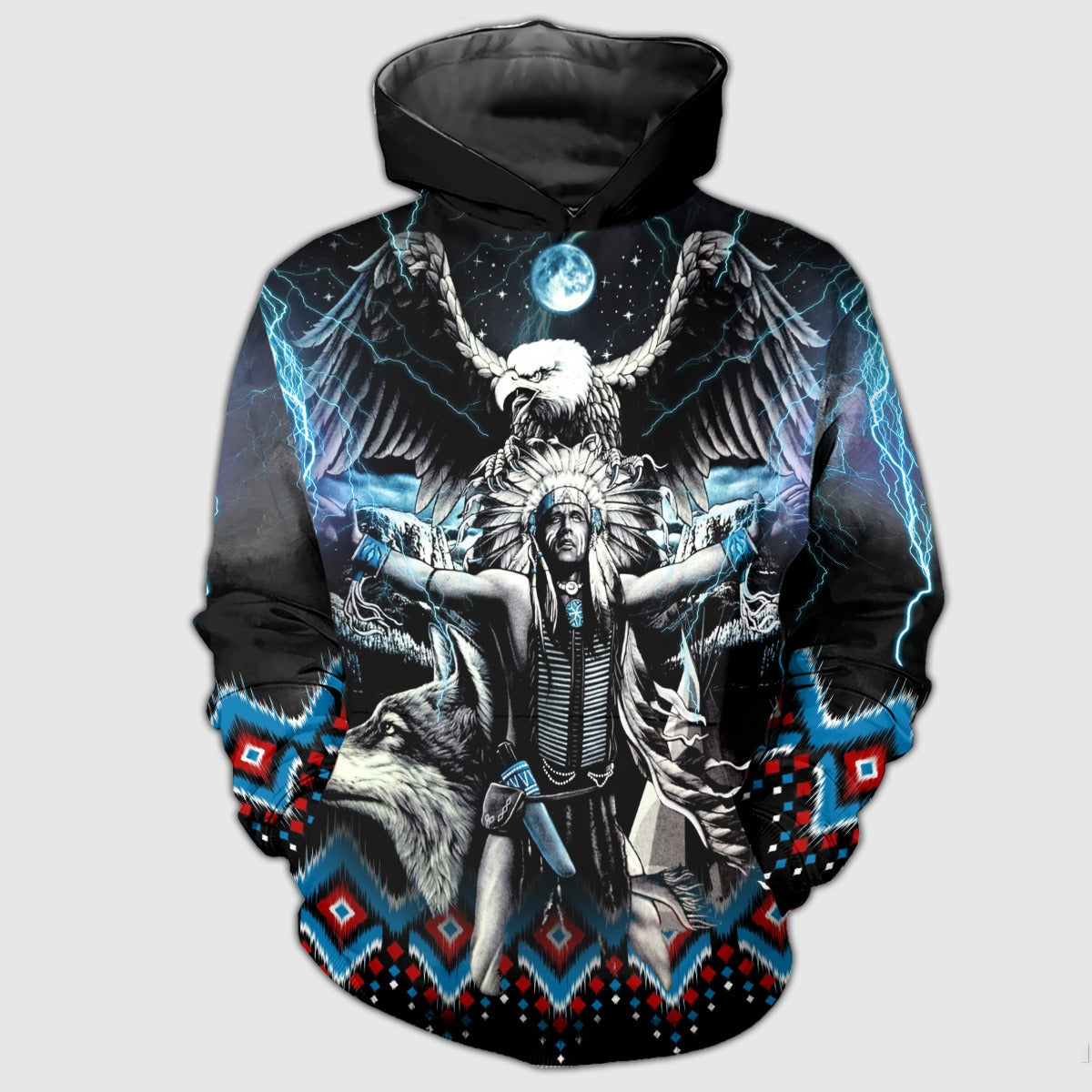 Native American Indian Chief Wolf And Eagle 3D All Over Print T-Shirt And Hoodie