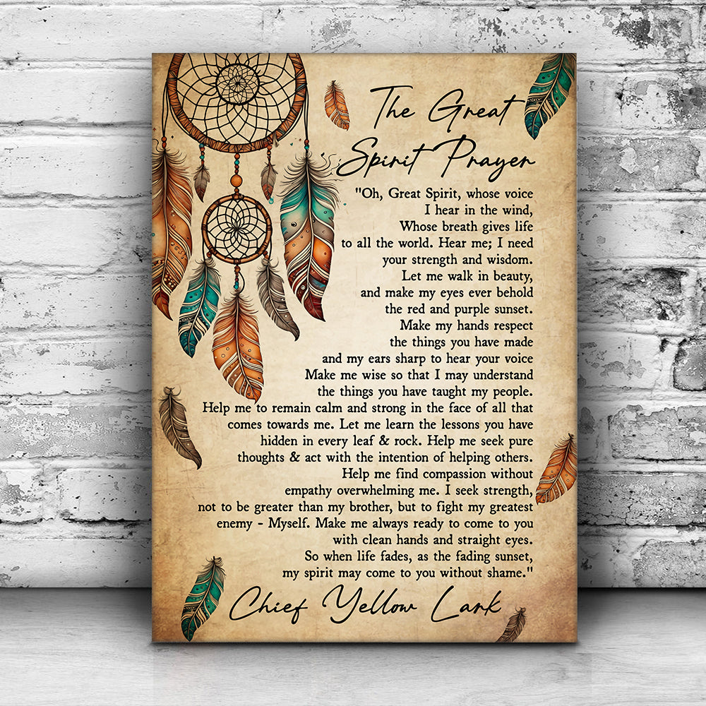 Native American The Great Spirit Prayer Spiritual Wall Art Chief Yellow Lark Poster Canvas