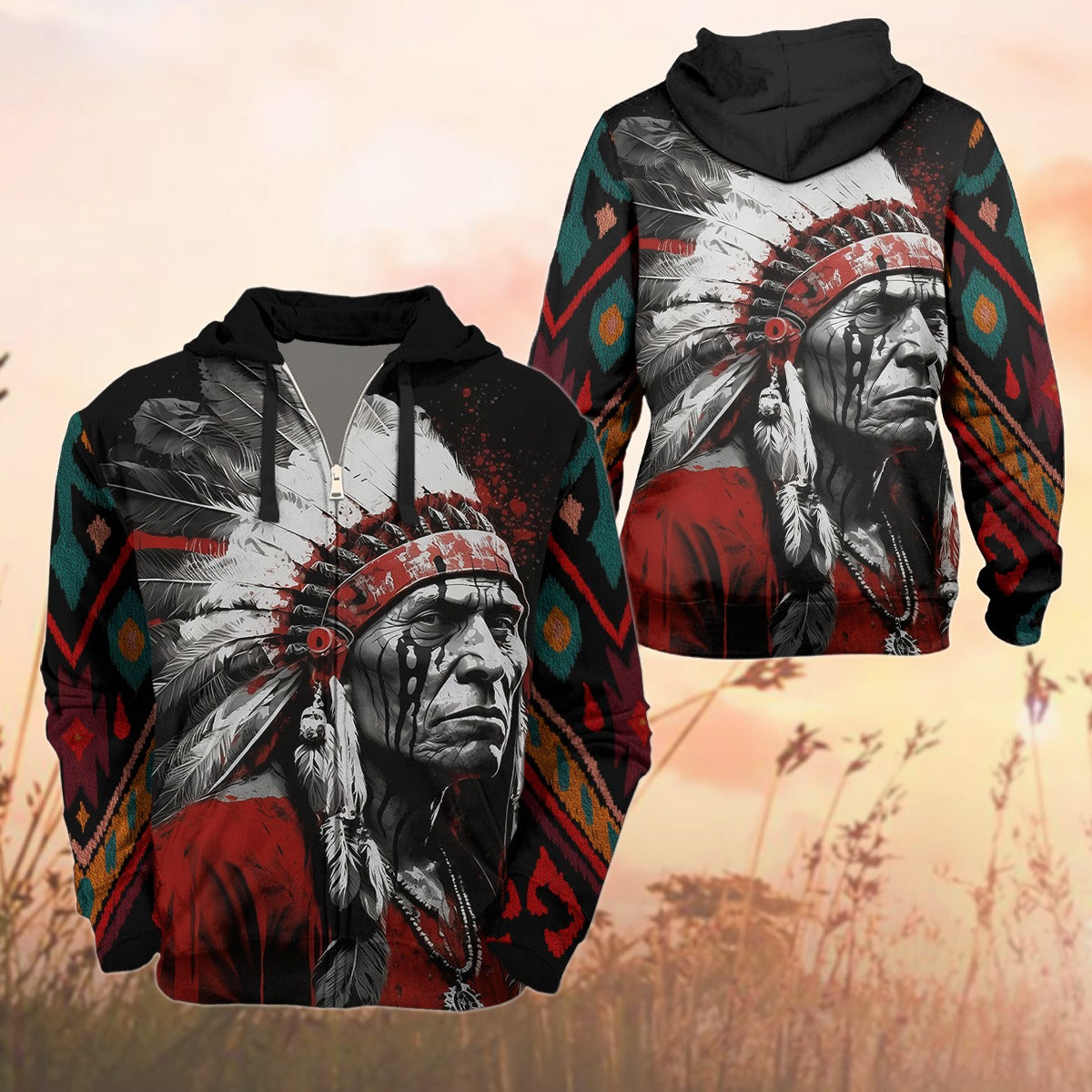 Native American Tribal Chief 3D All Over Print Hoodie And T-Shirt