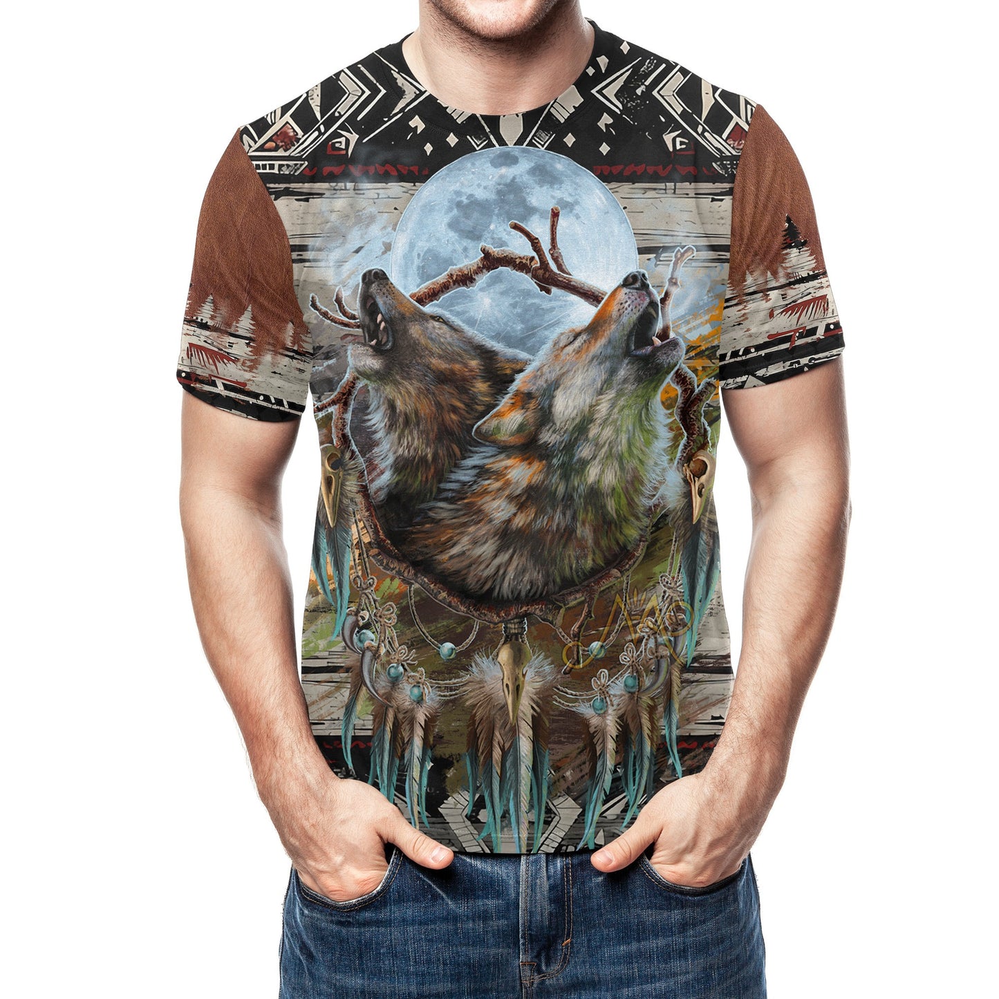 Native American Wolf Spirit Howling Dreamcatcher 3D All Over Print T-Shirt And Hoodie