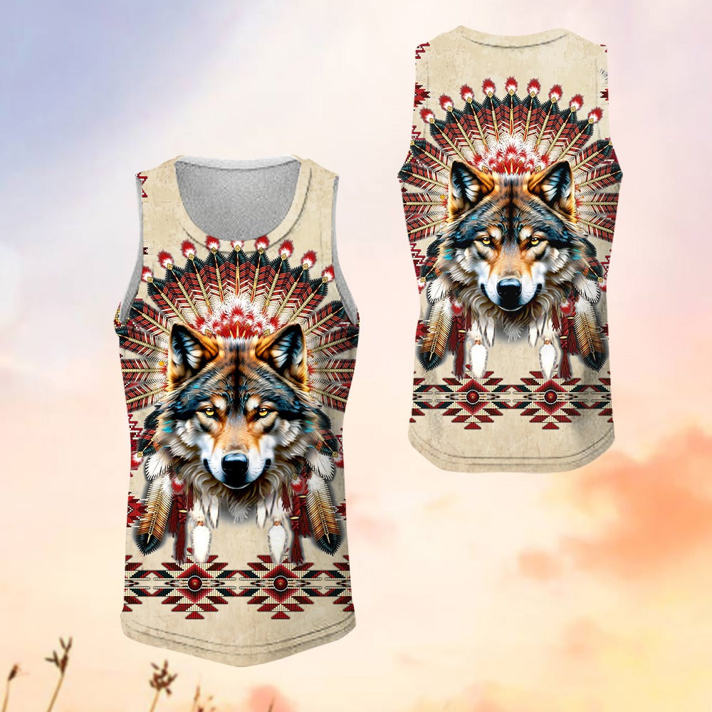Native American Wolf With Dreamcatcher Headdress 3D All Over Print T-Shirt and Hoodie