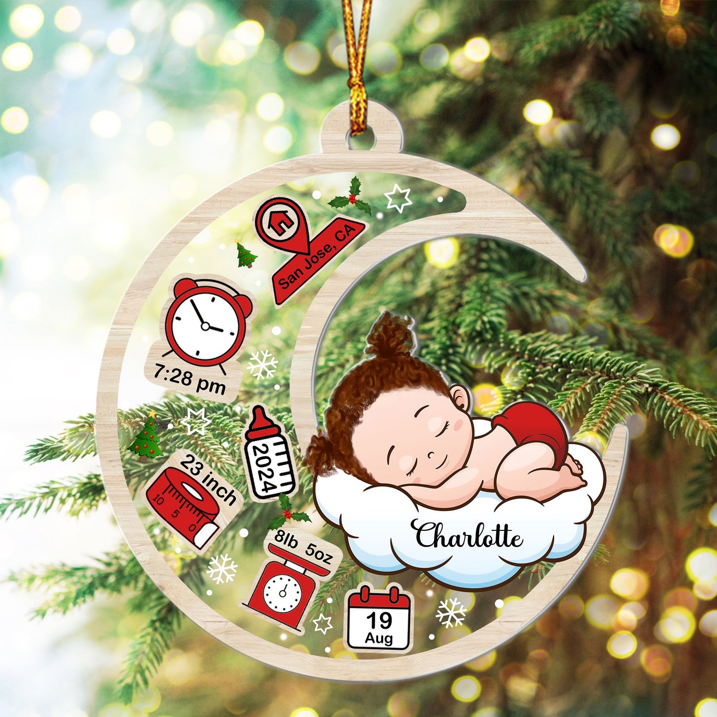 Personalized Newborn Baby Sleeping on the Moon Christmas Acrylic Ornament