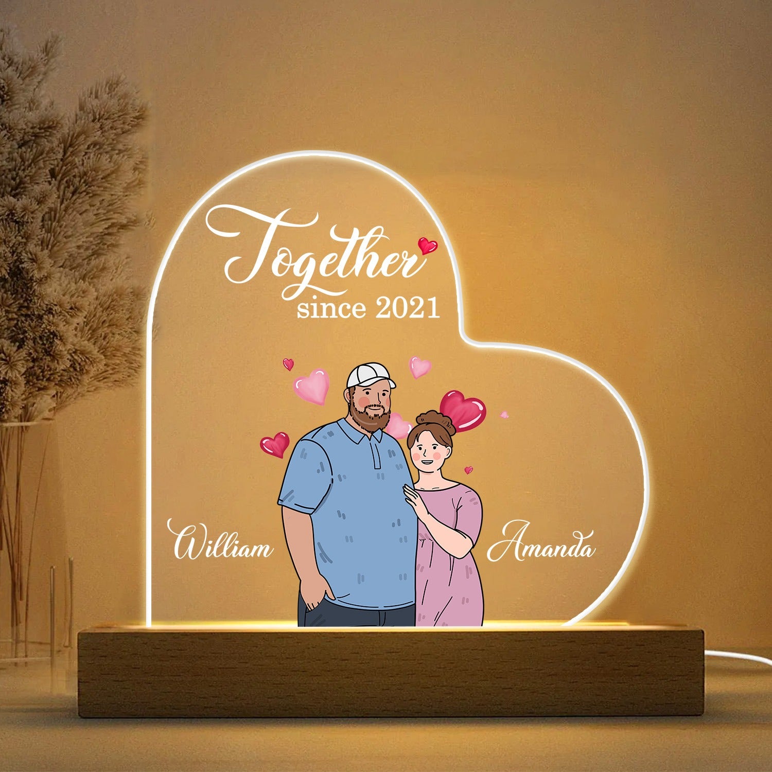 Personalized Couple Fat Funny Hugging Together Since Anniversary Gift Acrylic LED Light Night