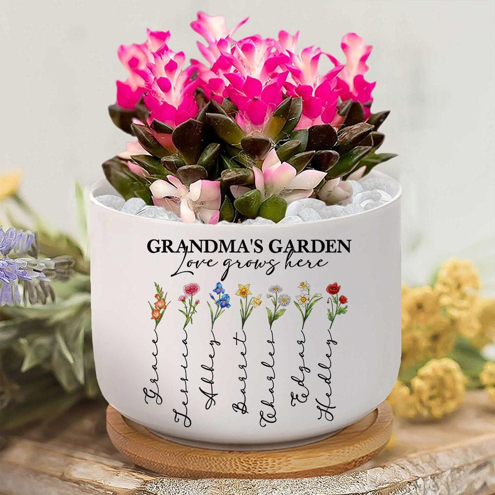 personalized planter pot Personalized Grandma's Garden, Custom Birth Month Flower Family Love Grows  Here Plant Pot, Grandma's Garden Plant Pot, Garden Of Love Custom Flower Pot,  unique mothers day gifts, present ideas for grandma, Gifts