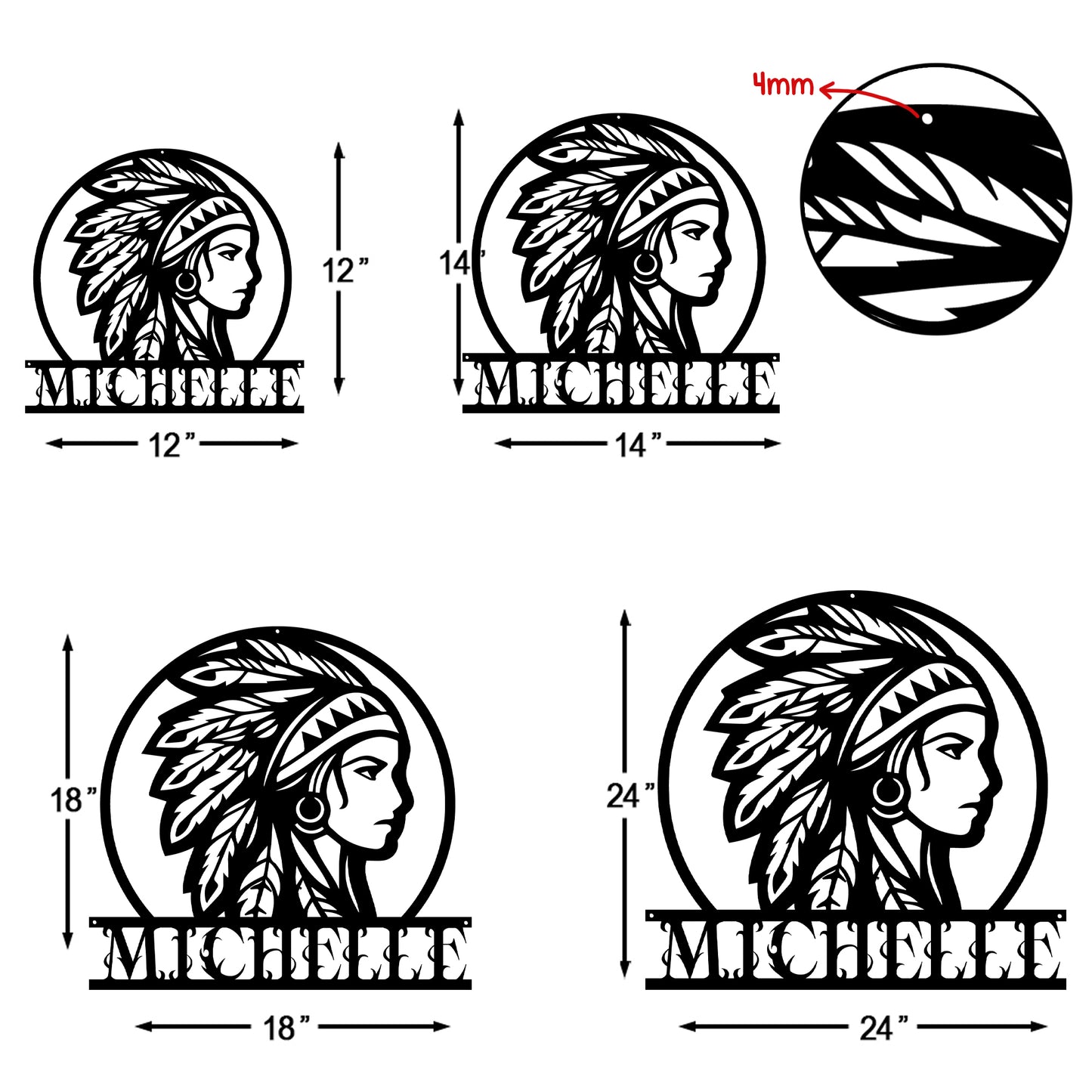 Personalized Native American Indian Chief Headdress Cut Metal Sign