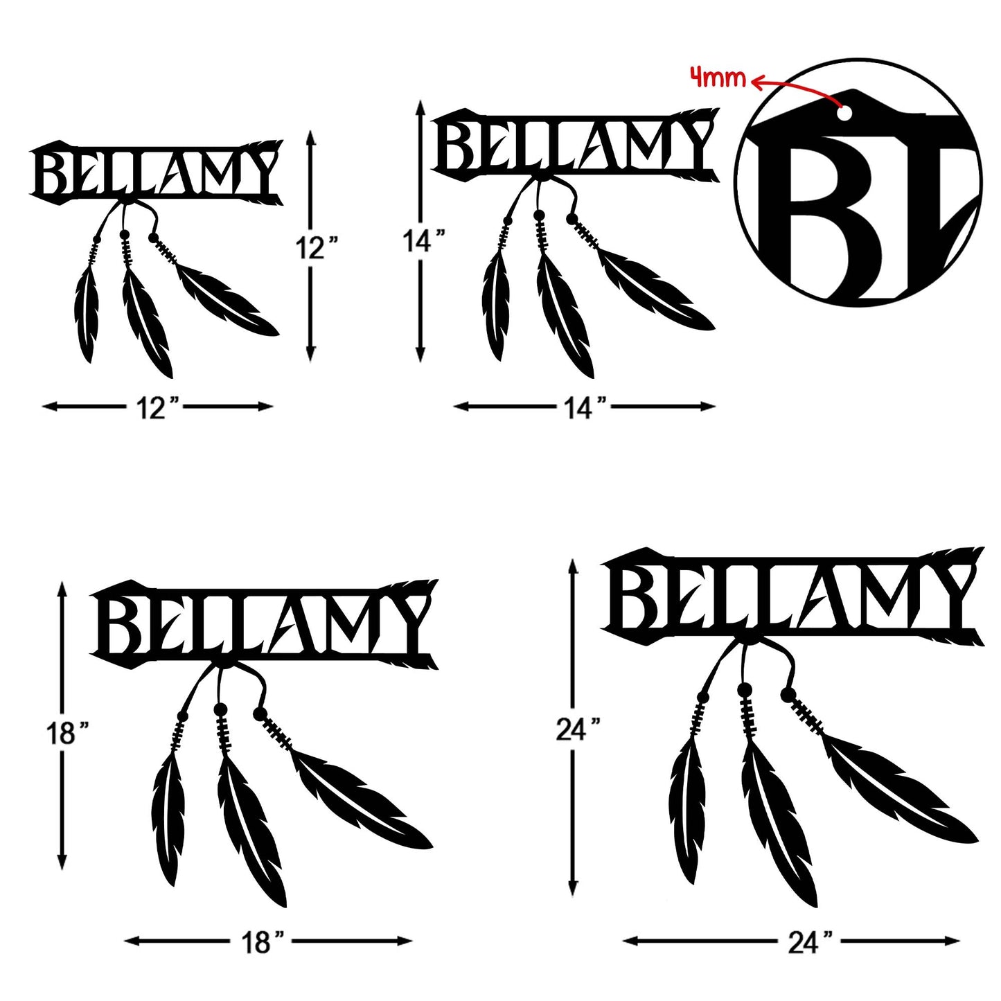 Personalized Native American Feather Cut Metal Sign