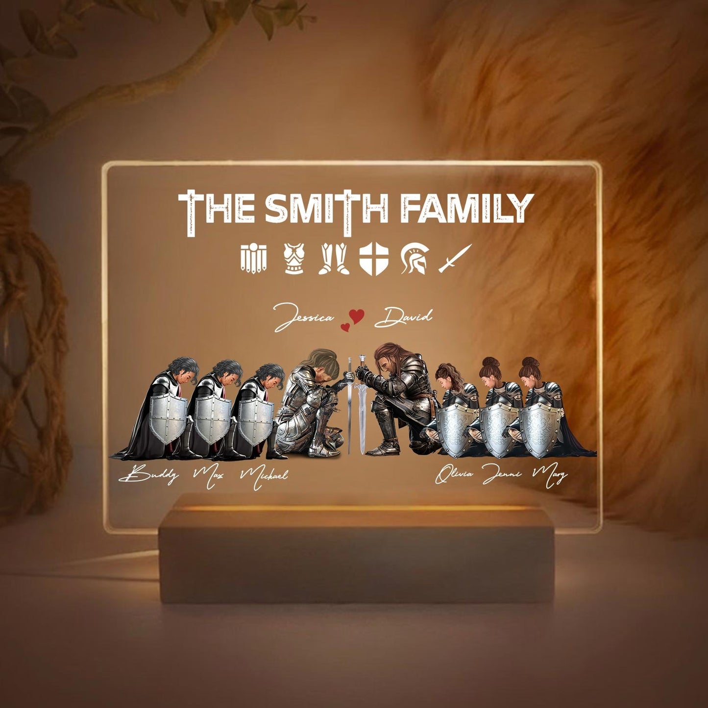 Personalized The Family Warrior Of God Put On The Full Armor Of God Ephesians 6:10 Acrylic LED Light Night