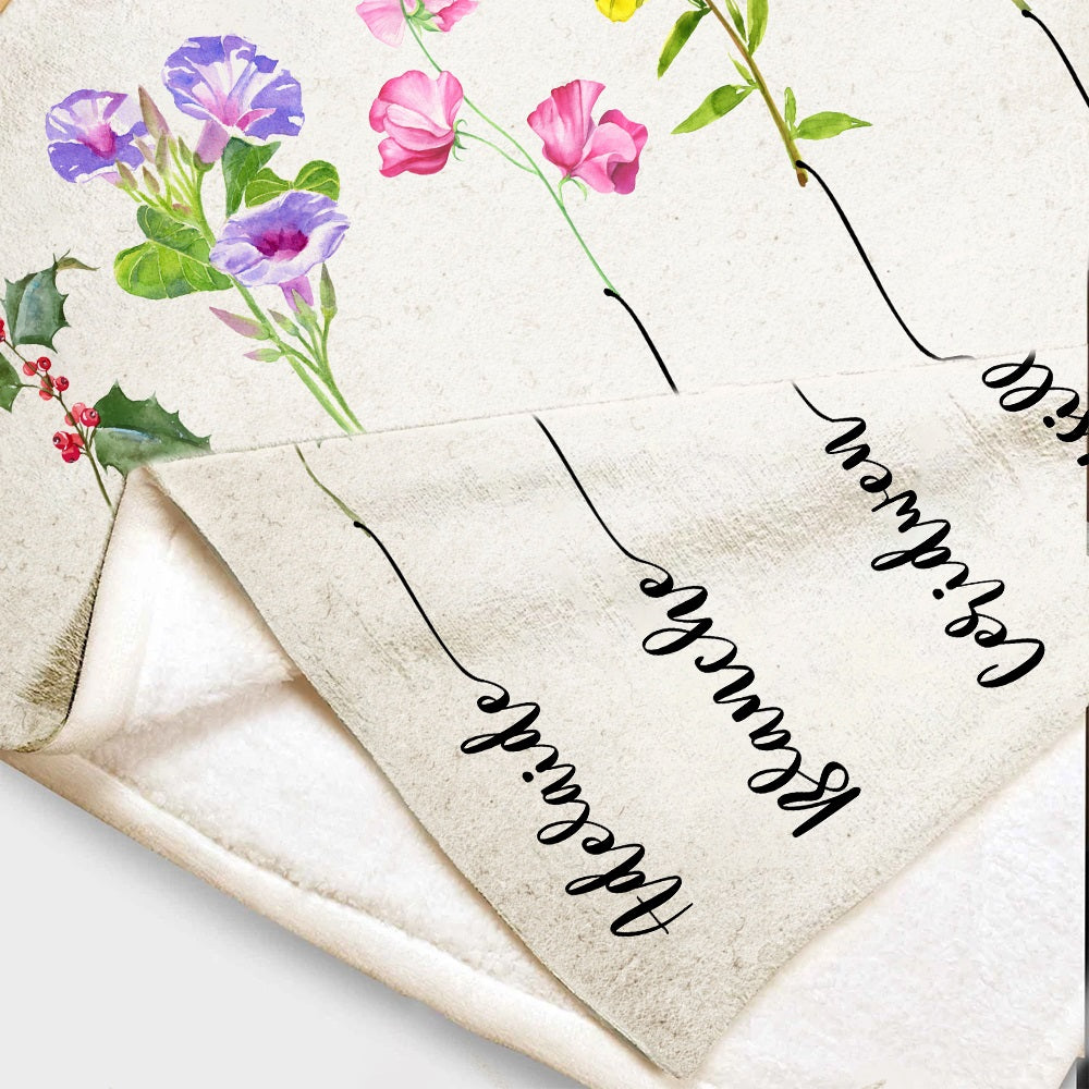 Personalized Mom's Garden Custom Birth Month Flower Family Love Grows Here Fleece Blanket