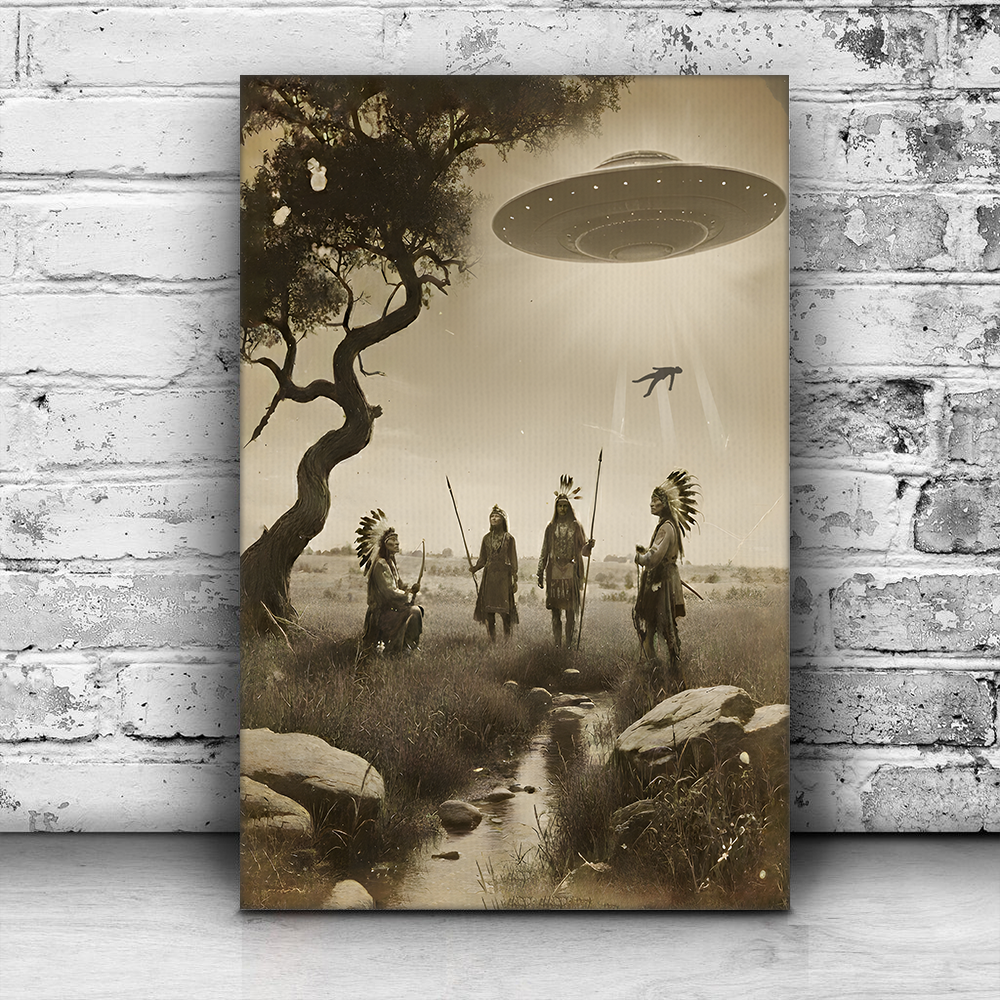 Vintage Native American Alien Close Encounter Wall Art Poster Canvas