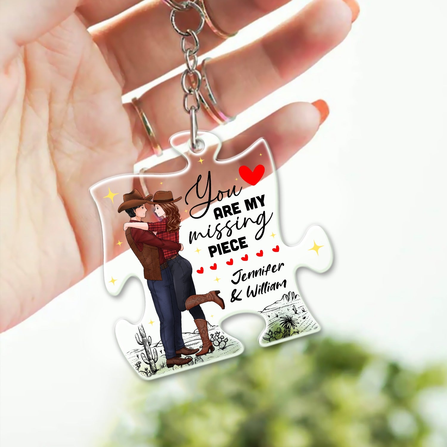 Personalized Couple Cowboy You Are My Missing Piece Acrylic Keychain