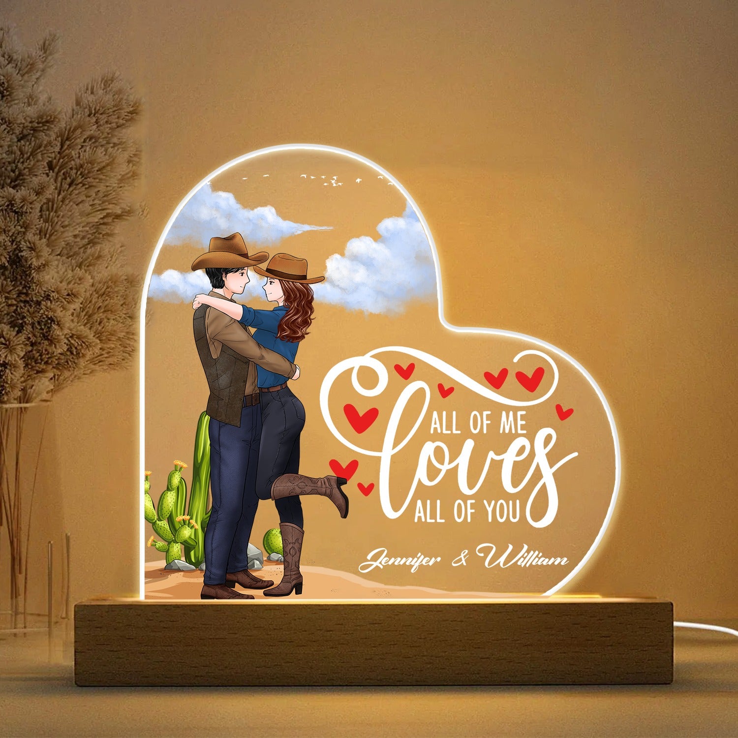 Personalized Couple Cowboy All Of Me Loves All Of You Acrylic LED Light Night