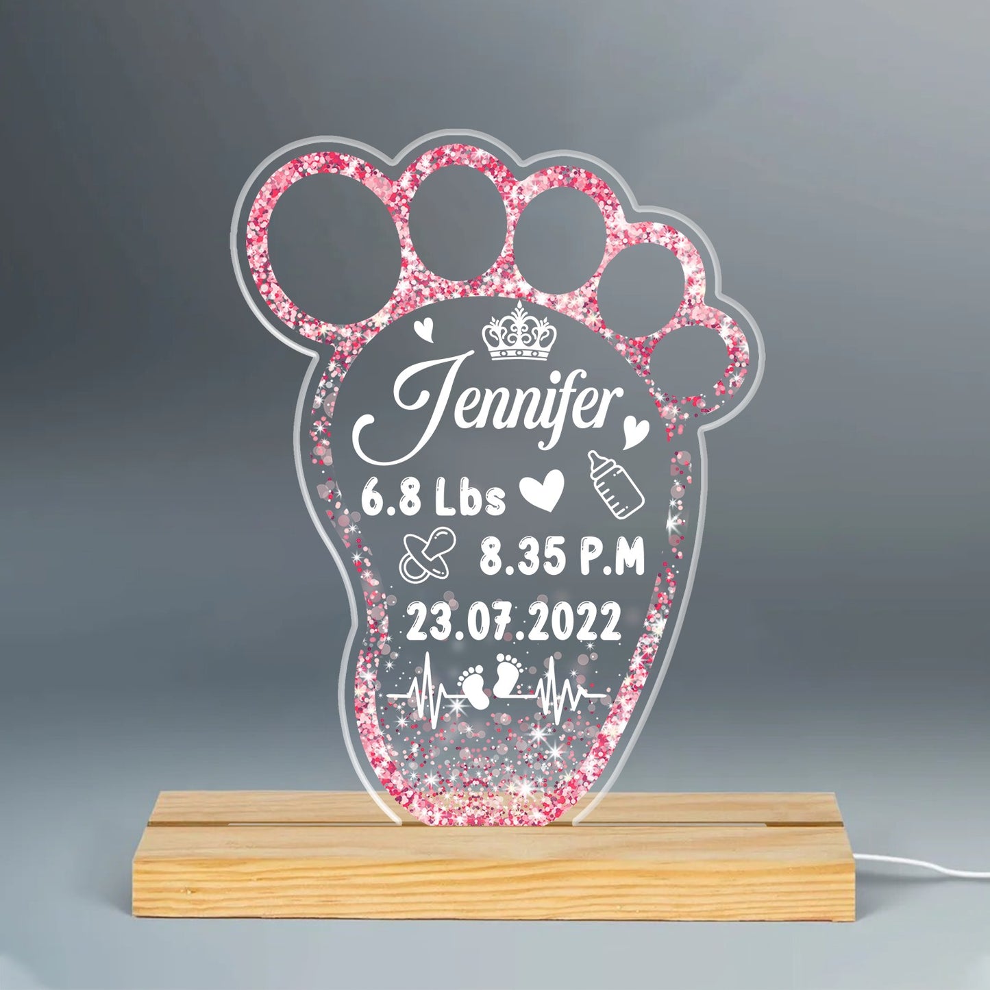 Personalized New Baby Feet Acrylic LED Light Night