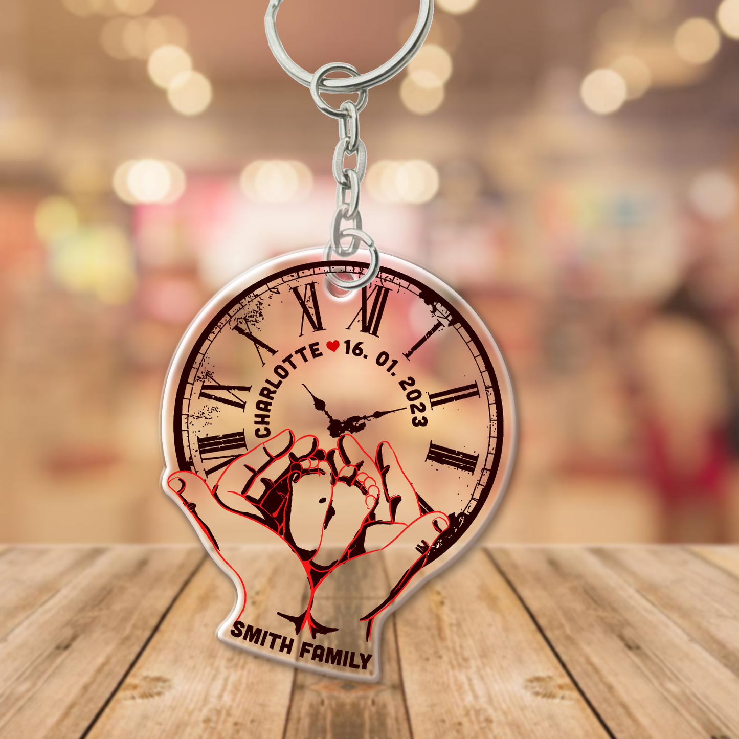 Personalized Baby Foot Clock Acrylic Keychain
