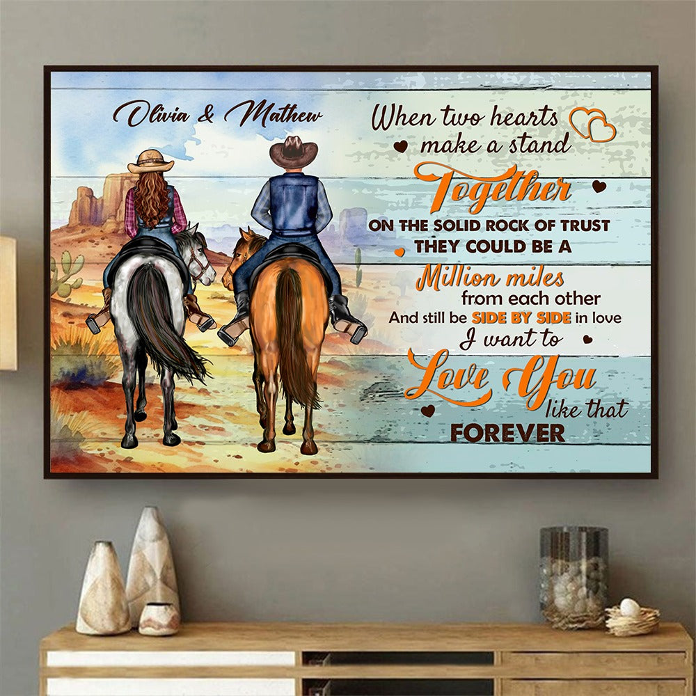 Personalized Cowboy Couple When Two Hearts Make A Stand Together On The Solid Rock Of Trust Poster Canvas