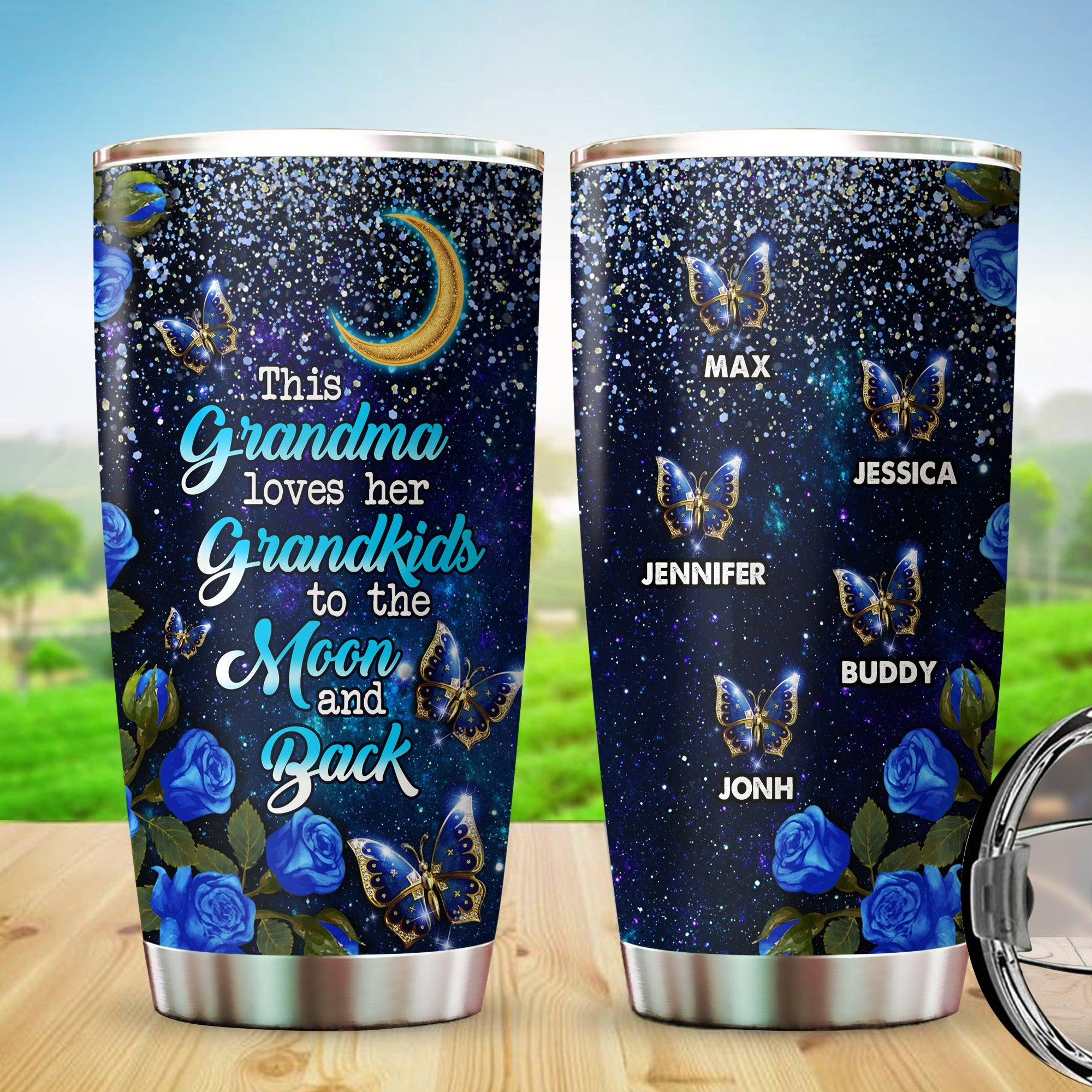 Personalized This Grandma Love Her Grandkids To The Moon And Back Tumbler