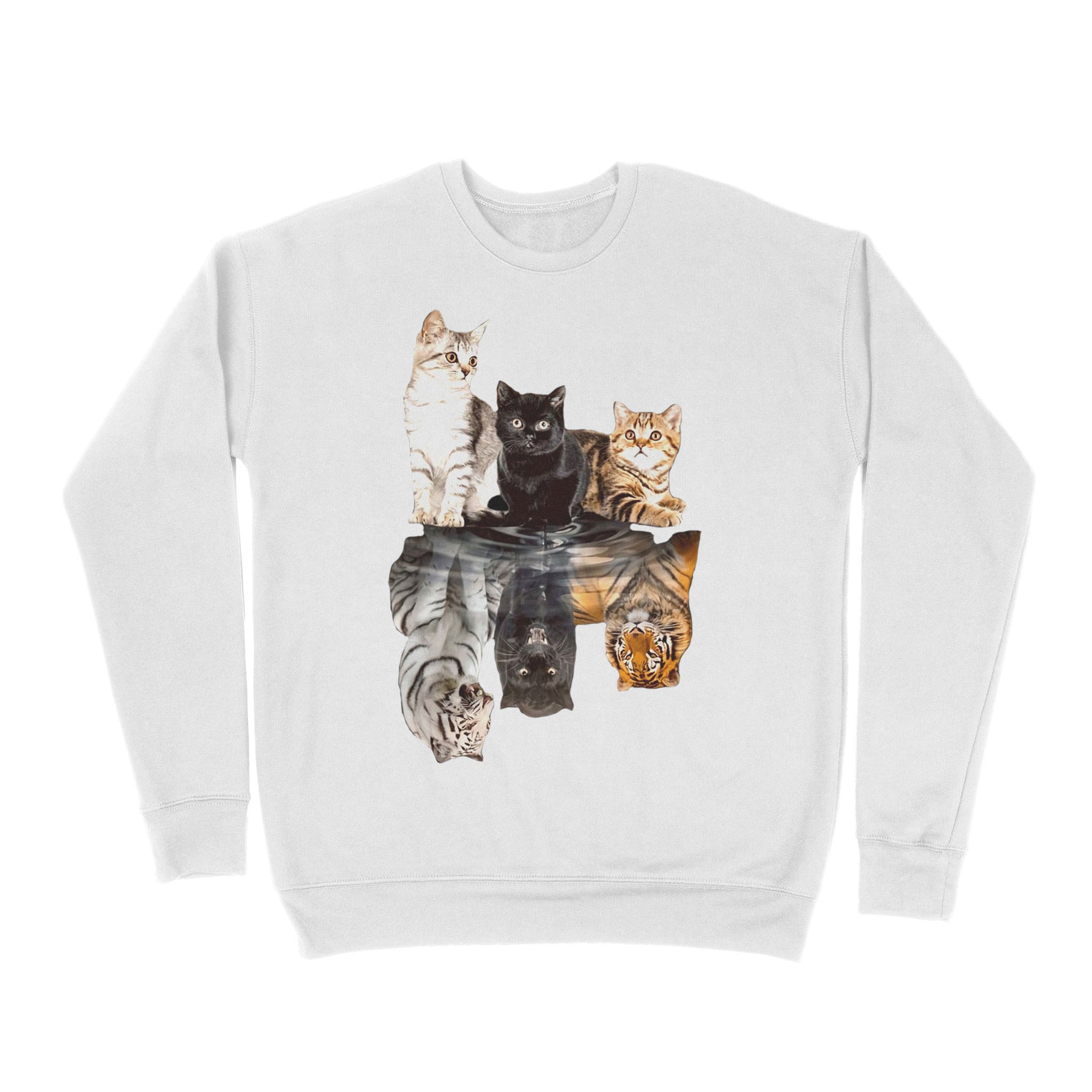 Premium Crew Neck Sweatshirt - The Cats Water Mirror Reflection Tigers