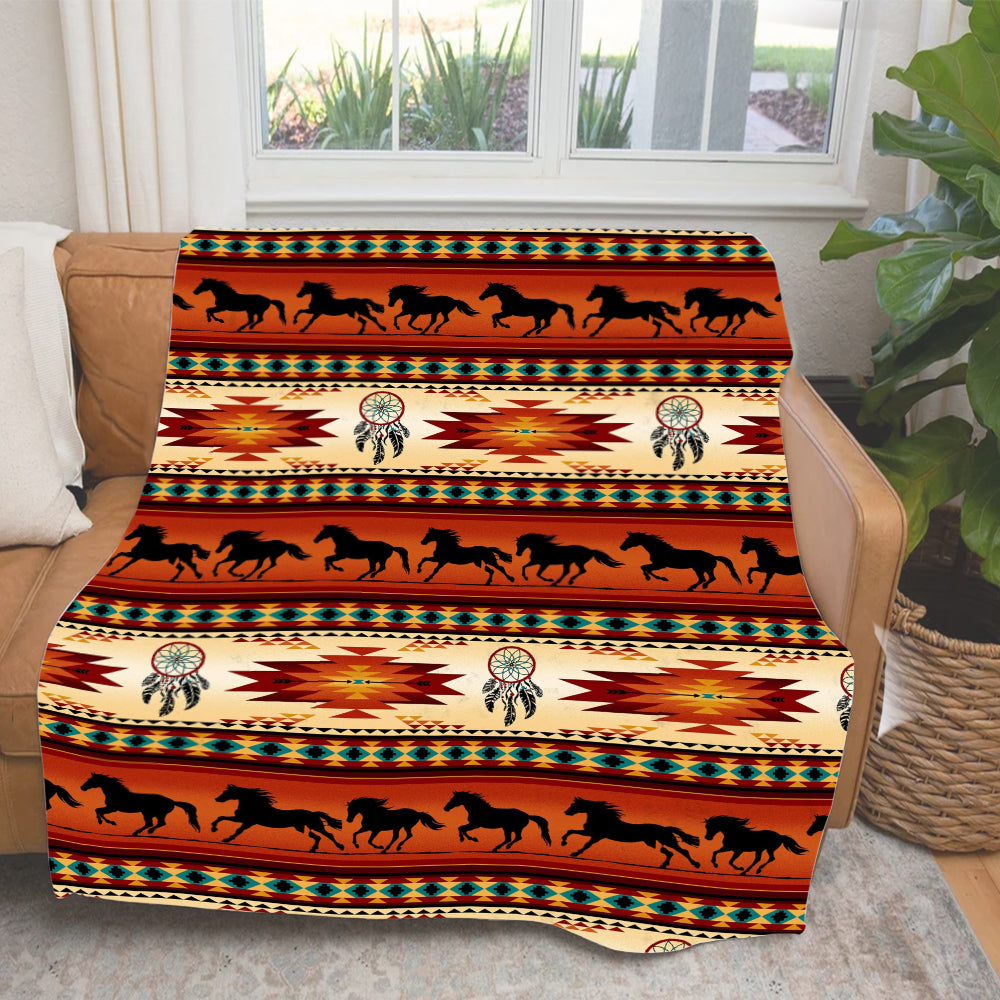 Native American Pattern Horse and Dreamcatcher Blanket