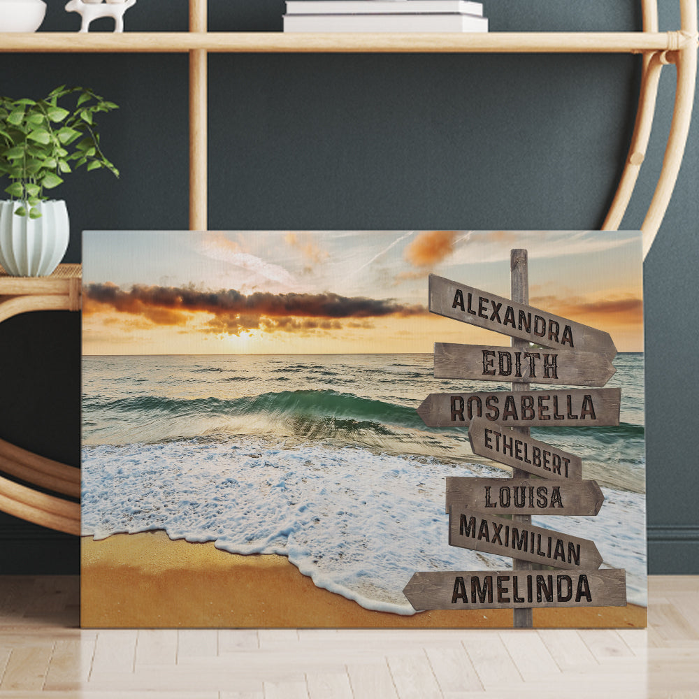 Personalized Street Sign Family Sunset Beach Ocean View Canvas Prints And Poster