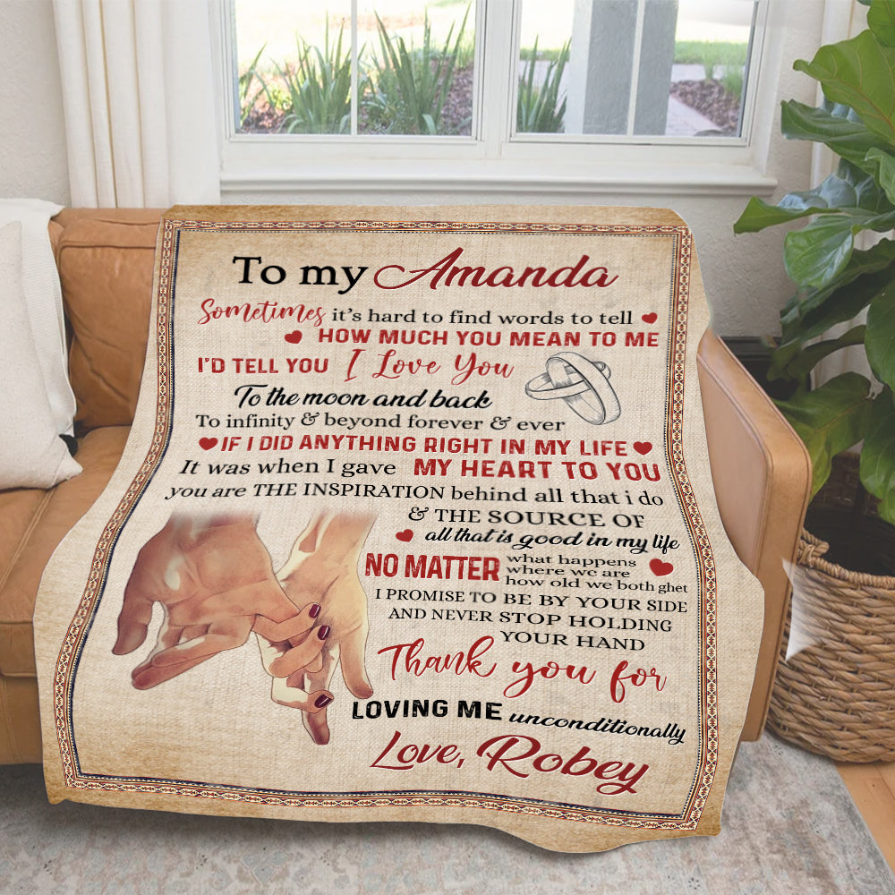 Personalized To My Wife Sometimes It's Hard To Find Words To Tell You Couple Hand Blanket