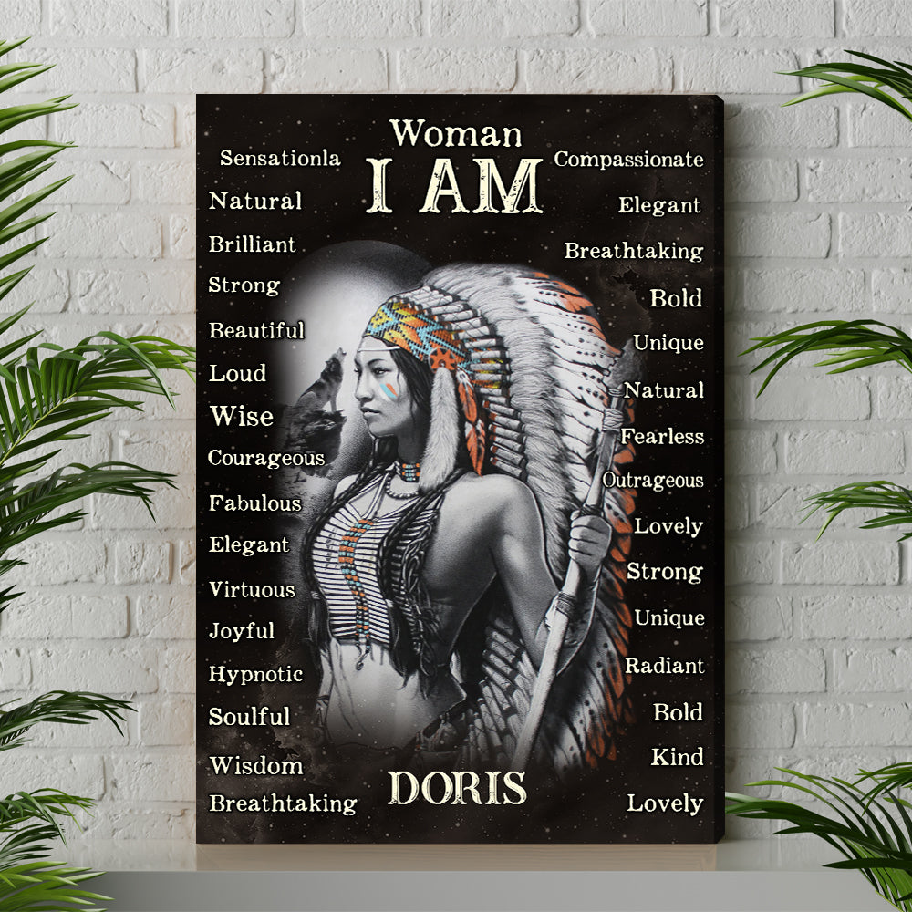 Personalized Native American I Am Black Woman Beautiful Strong Natural Canvas Prints
