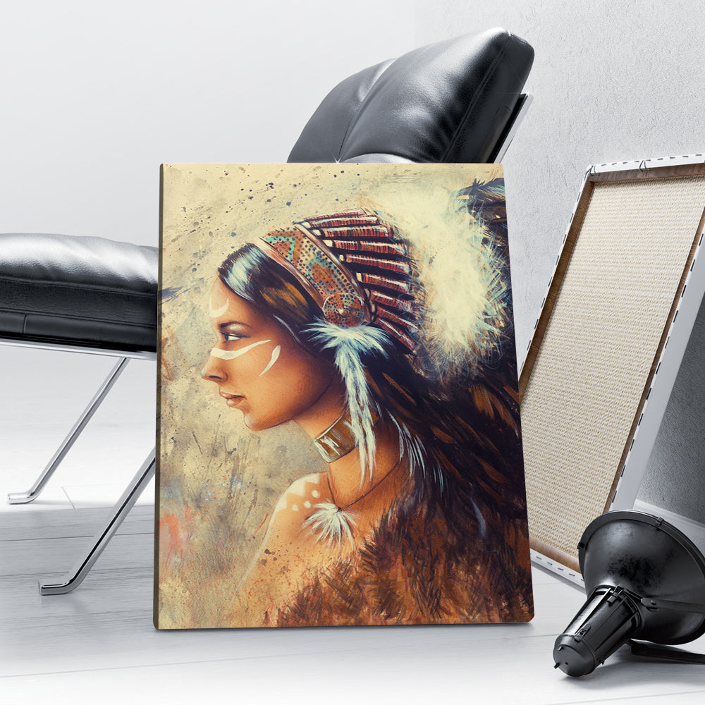 Native American Beautiful Mystic Painting Of A Young Indian Woman Canvas Print And Poster