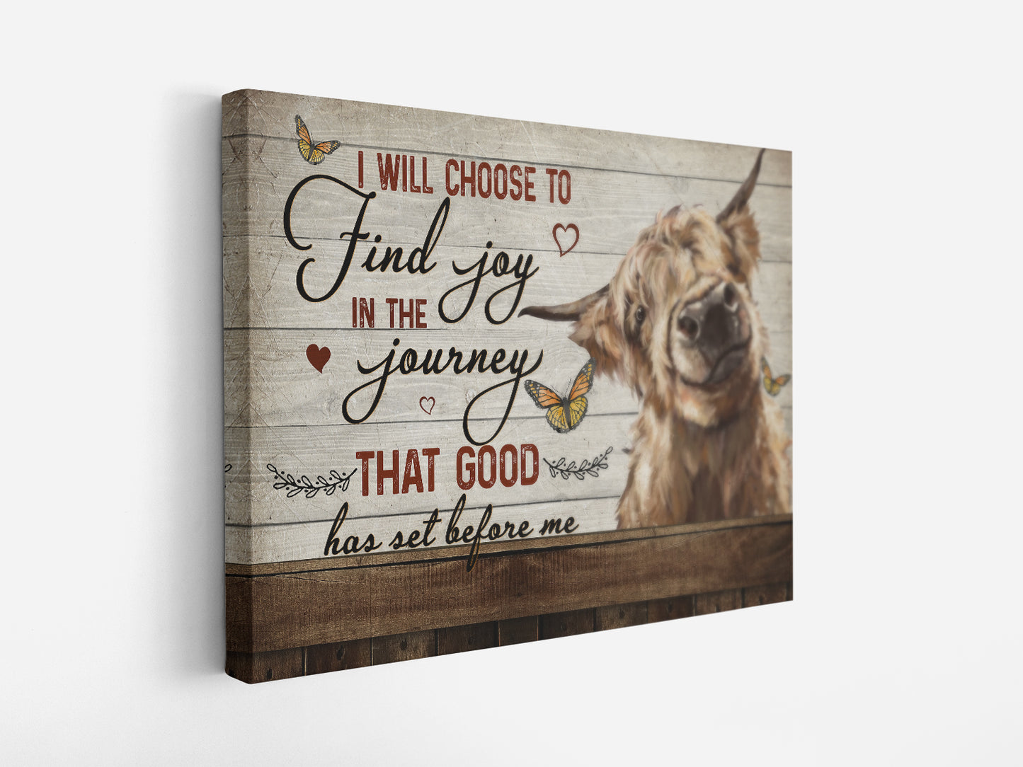 I Will Choose To Find Joy Butterfly Cow Canvas