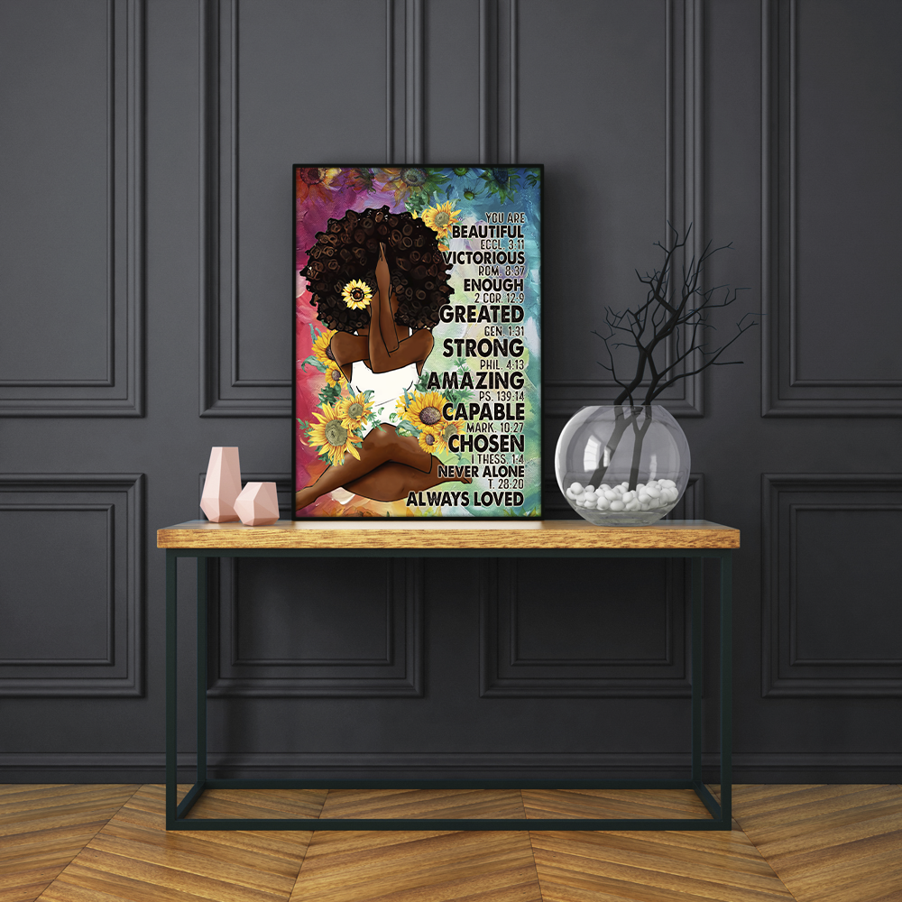Black Queen Yoga You Are Beautiful Victorious Enough Never Alone Always Loved  Poster