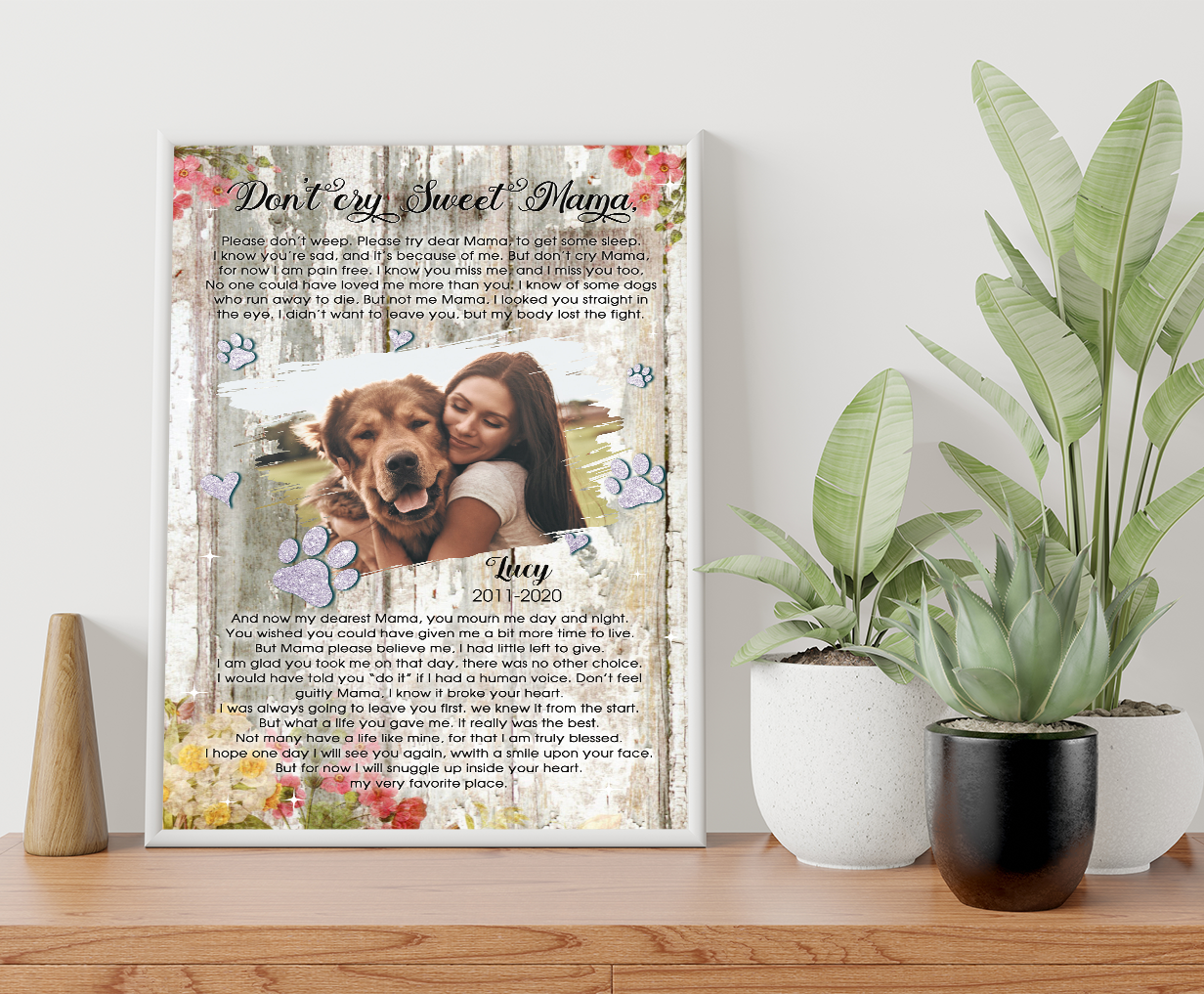 Personalized Dog Cat Memorial Gifts, Don't Cry Sweet Mama Please Don't Weep Poster