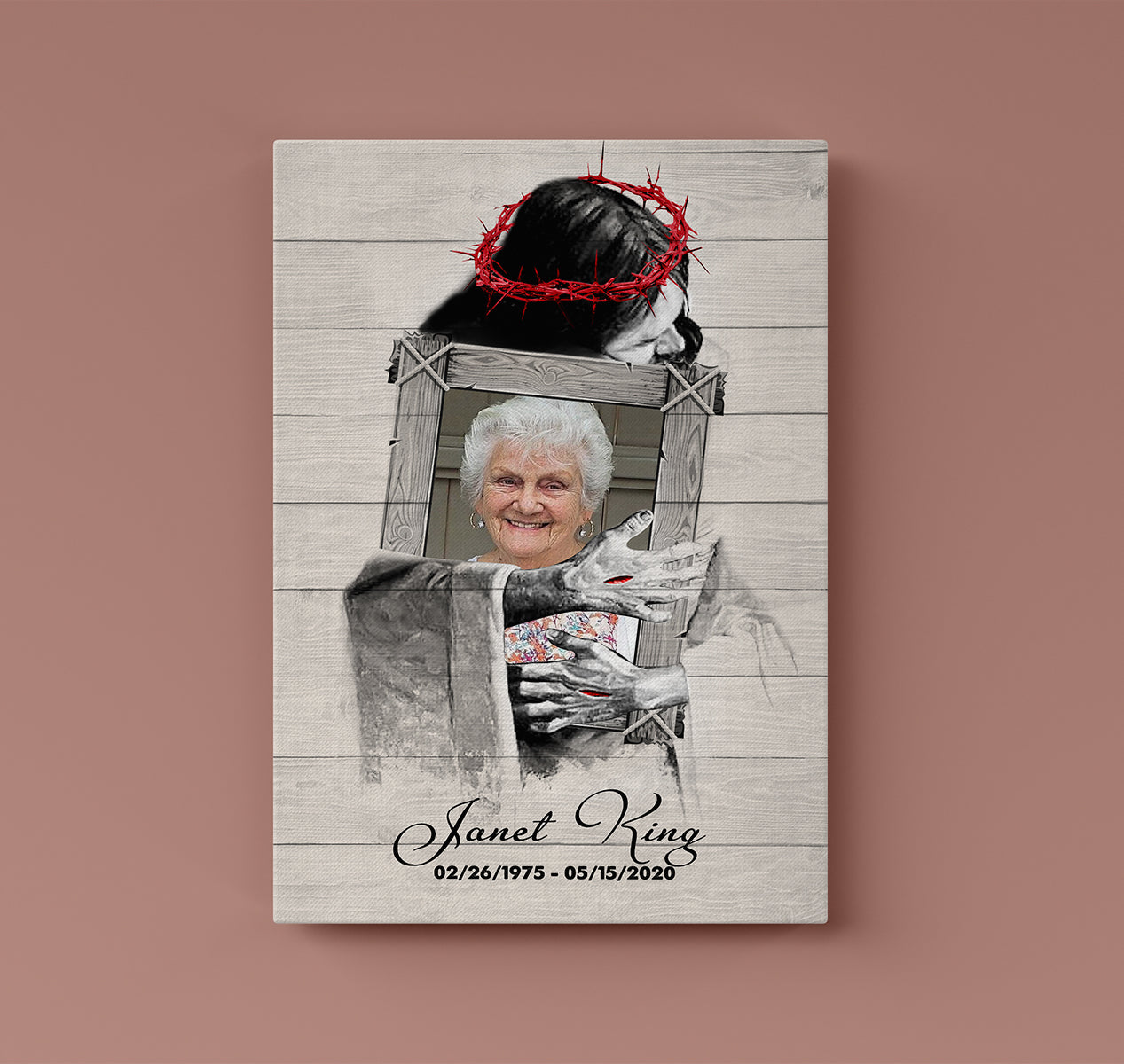 Personalized Custom Memorial Photo Canvas, Jesus God Hug a Image In The Arms of LORD