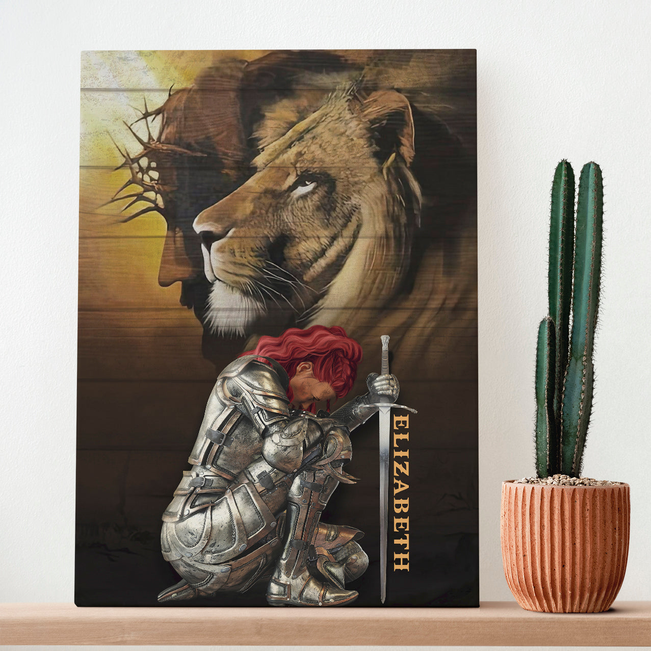 Personalized Woman Warrior of God Armor Jesus Lion Warrior Canvas Prints