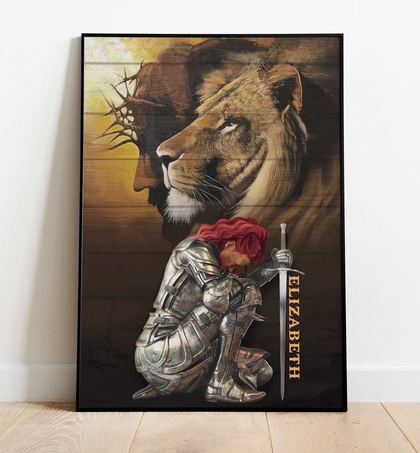 Personalized Woman Warrior of God, Armor Jesus Lion Warrior Woman Poster