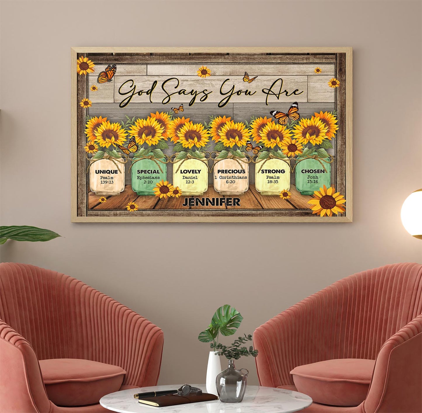 Personalized God Says You Are Unique Special Lovely Precious Strong Chosen, Butterfly SunFlower Poster