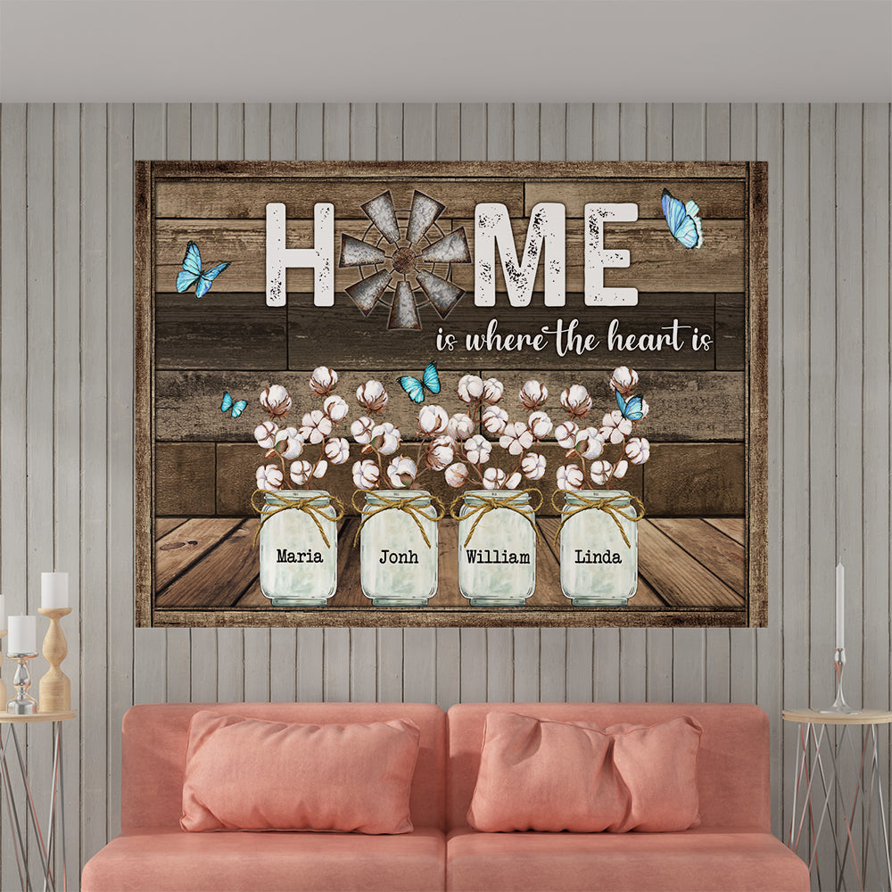 Personalized Family Gifts Home Is Where The Heart Is Butterfly Cotton Flower Canvas