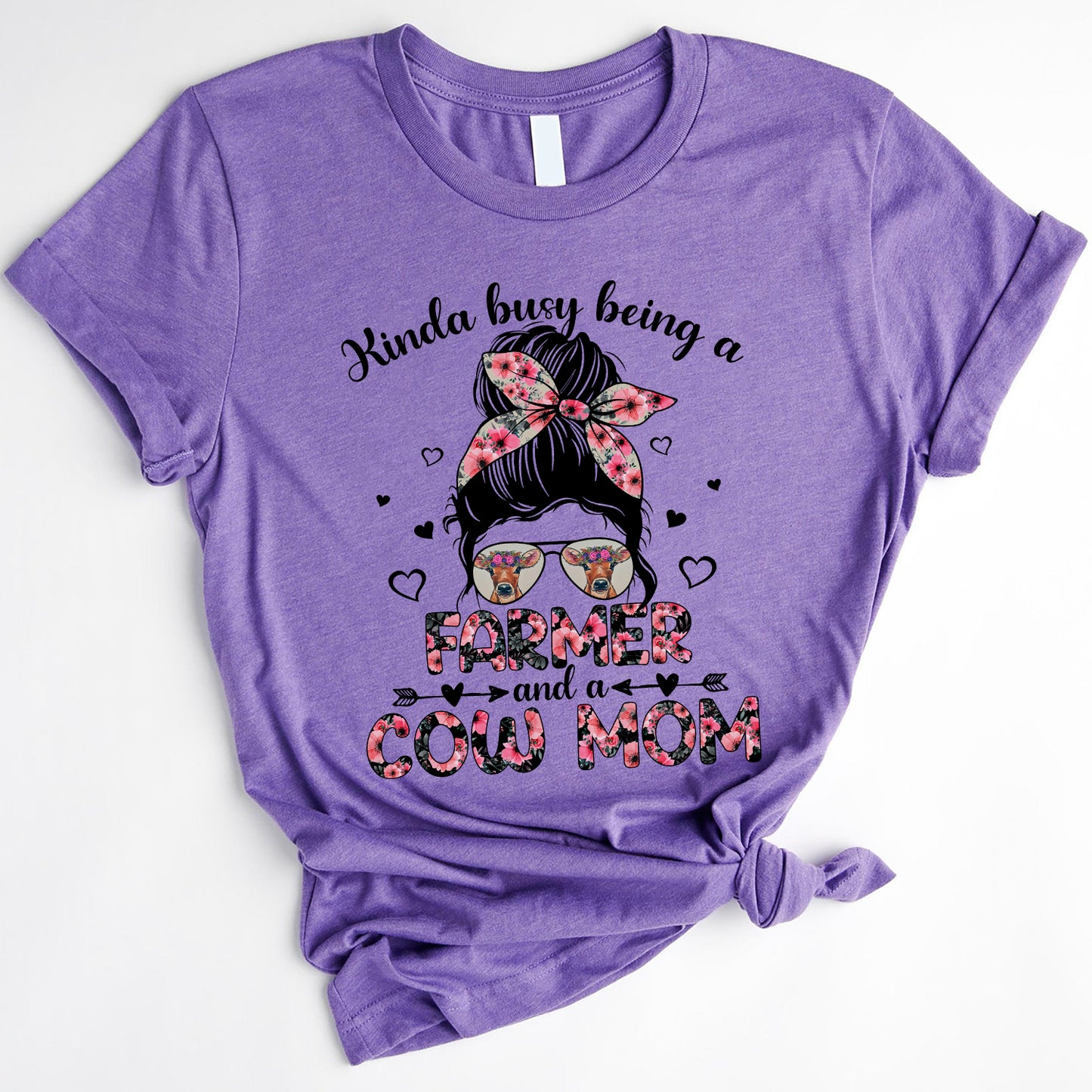 Kinda Busy Being A Farmer And A Cow Mom Sunglass Floral T-Shirt